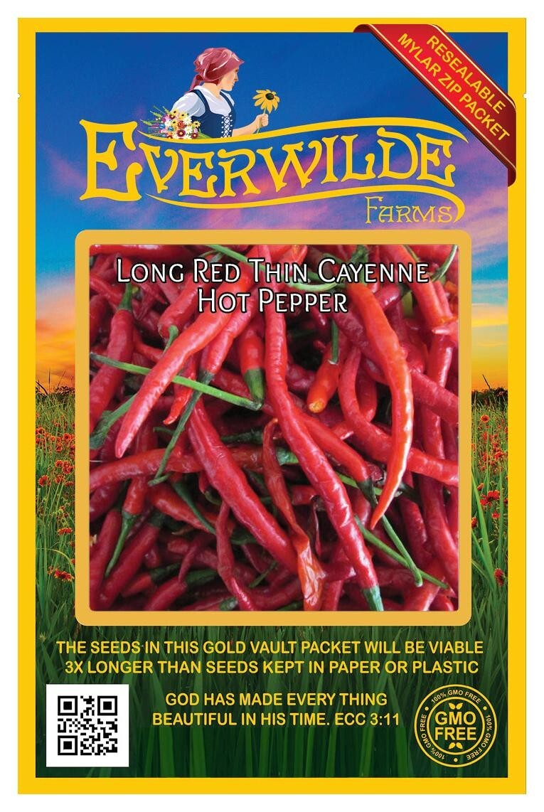 1 Oz Long Red Thin Cayenne Hot Pepper Seeds – Everwilde Farms Mylar Seed Packet