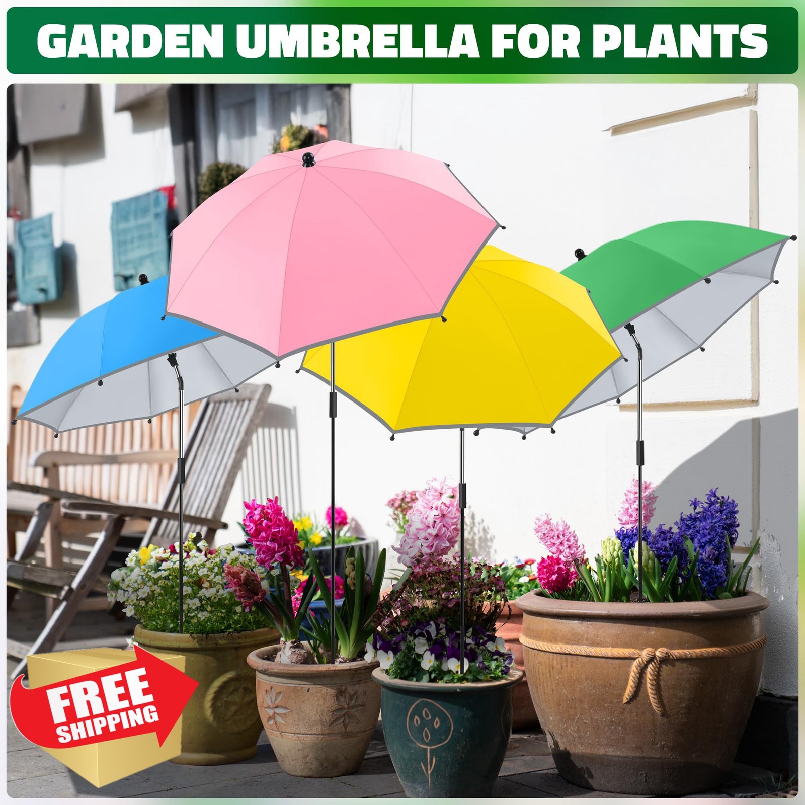 NBtoUS Plant Umbrellas 4 Pack Pink Green Light Blue Yellow