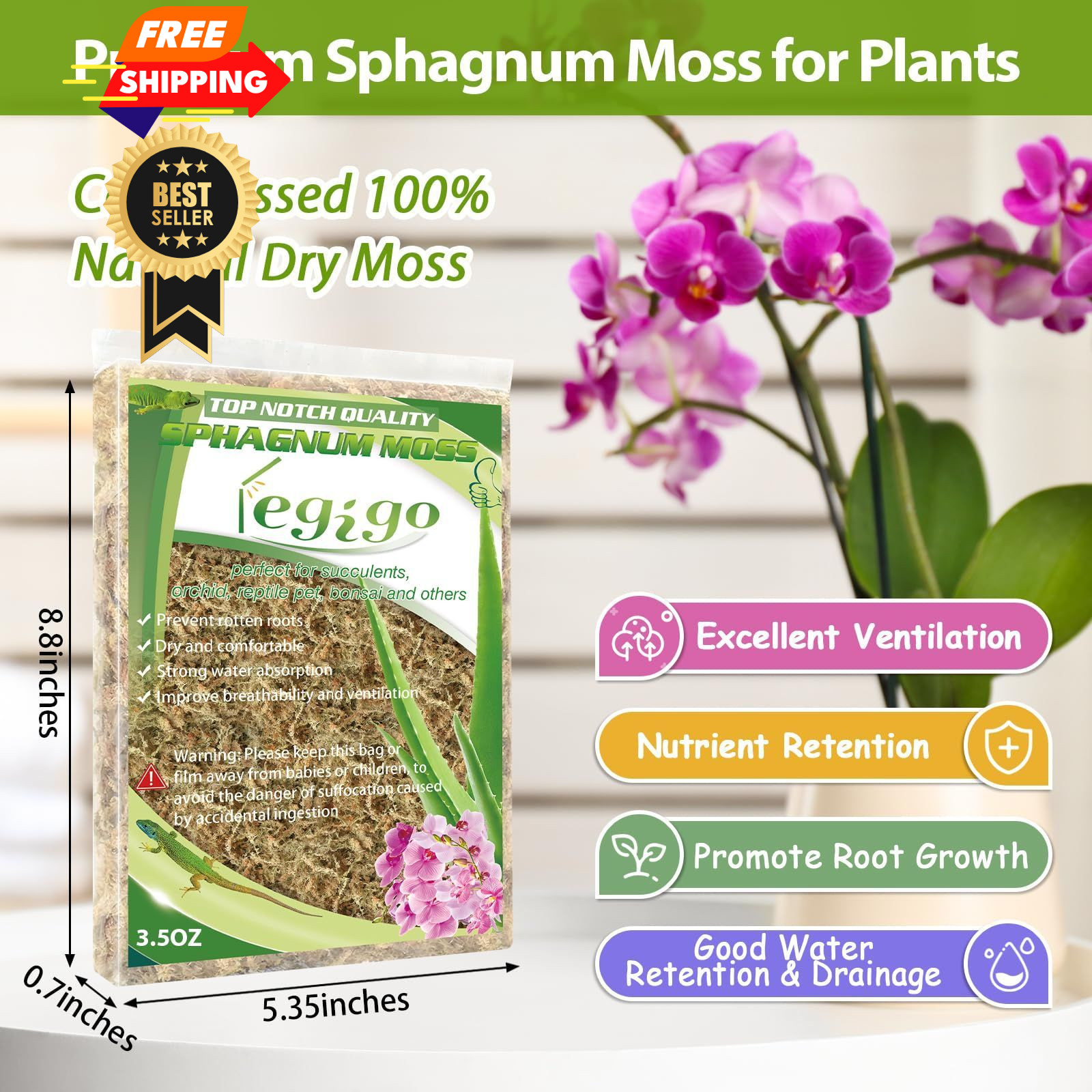 Legigo 3.5oz Premium Sphagnum Moss Potting Mix- 4 4 quarts, 4 QT(Appx.3.5oz)