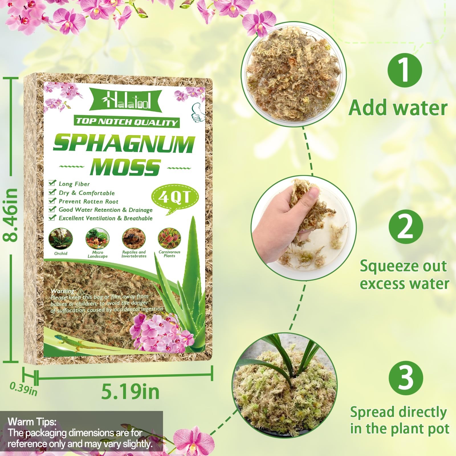 Halatool 3.6OZ Premium Sphagnum Moss for Indoor 4 qt (0.2 lbs), Natural