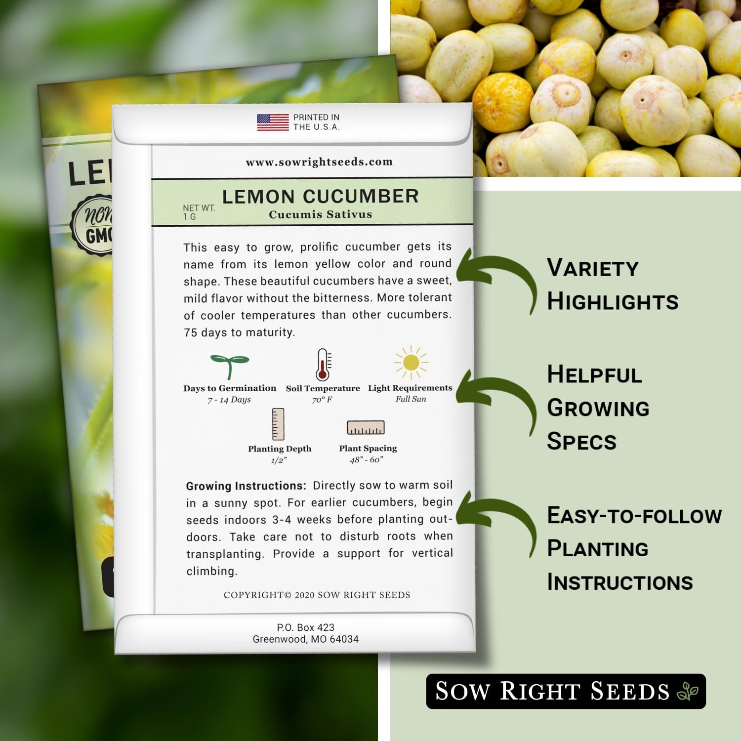 Sow Right Seeds – Lemon Cucumber for Planting – Non-GMO Heirloom Yellow