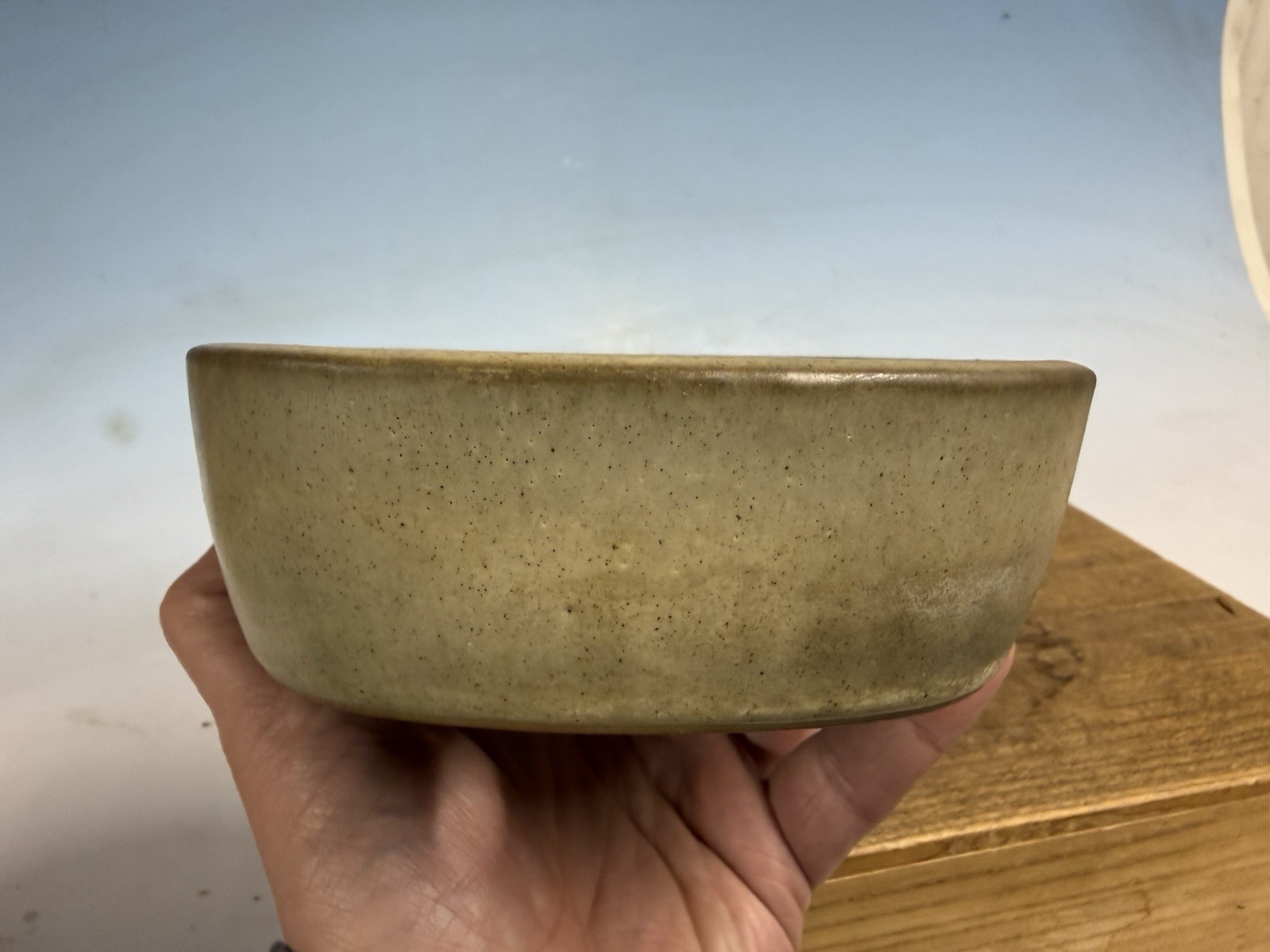 Cream Glazed Shohin Size Tokoname Bonsai Tree Pot By Yamafusa 7 3/4” Patina!!!