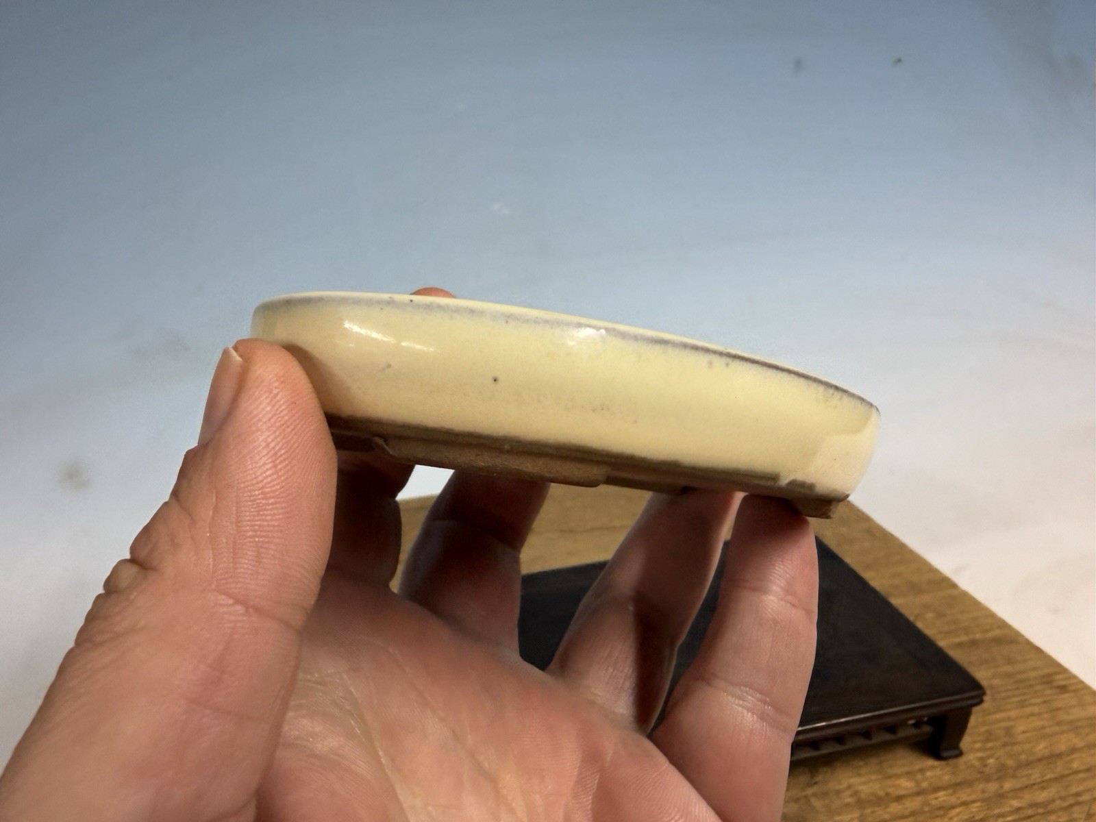 Japanese Unknown Maker Shohin Bonsai Tree Pot 4 1/2” Cream Glazed