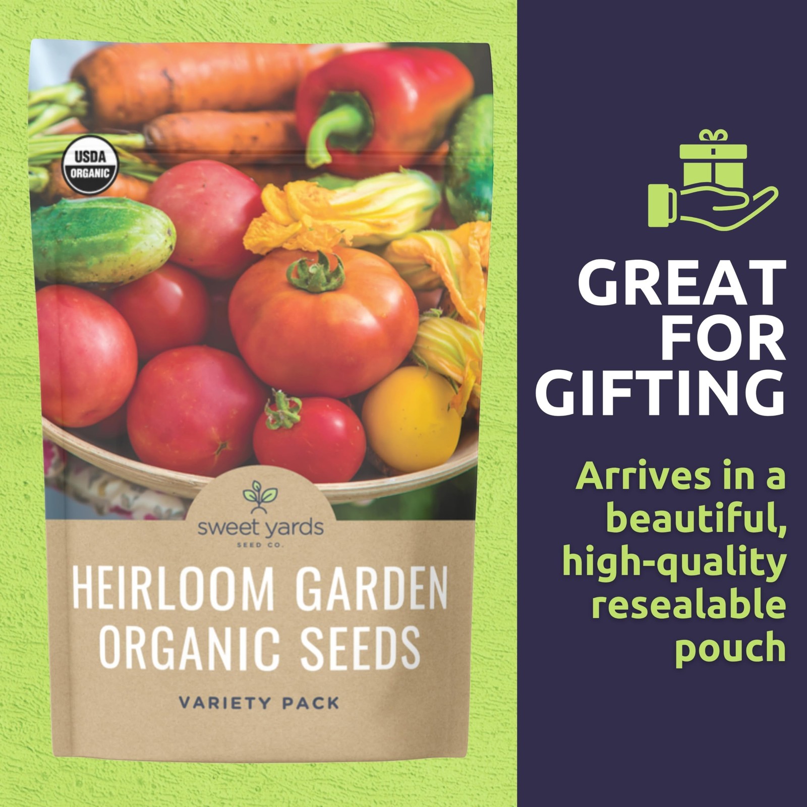 Organic Heirloom Garden Seeds Variety Pack 10 NonGMO Indoor & Outdoor Seeds