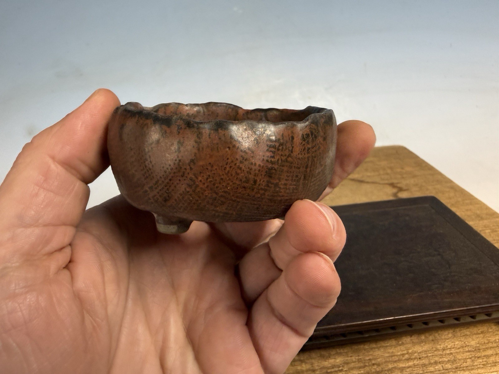 Japanese Unknown Maker Shohin Sized Bonsai Tree Pot 3 By 1 1/2” Unique Color
