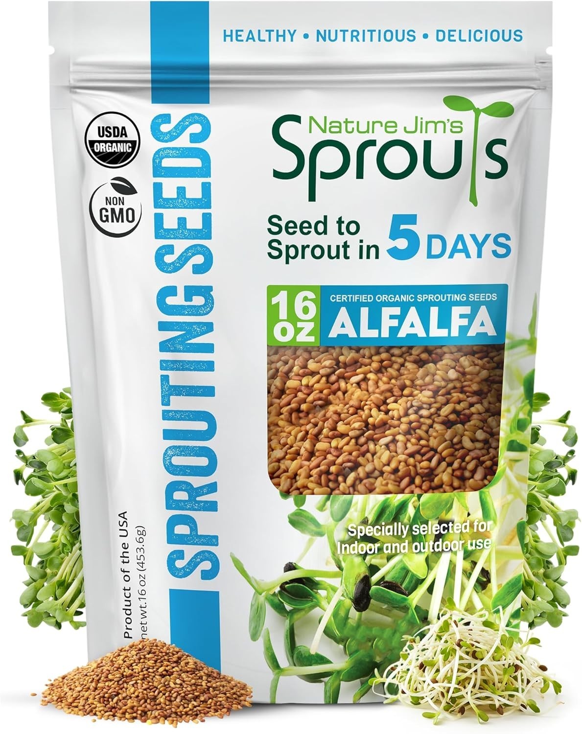 Alfalfa Seeds – Non-GMO Organic Sprout for Growing & Planting – Resealable B…