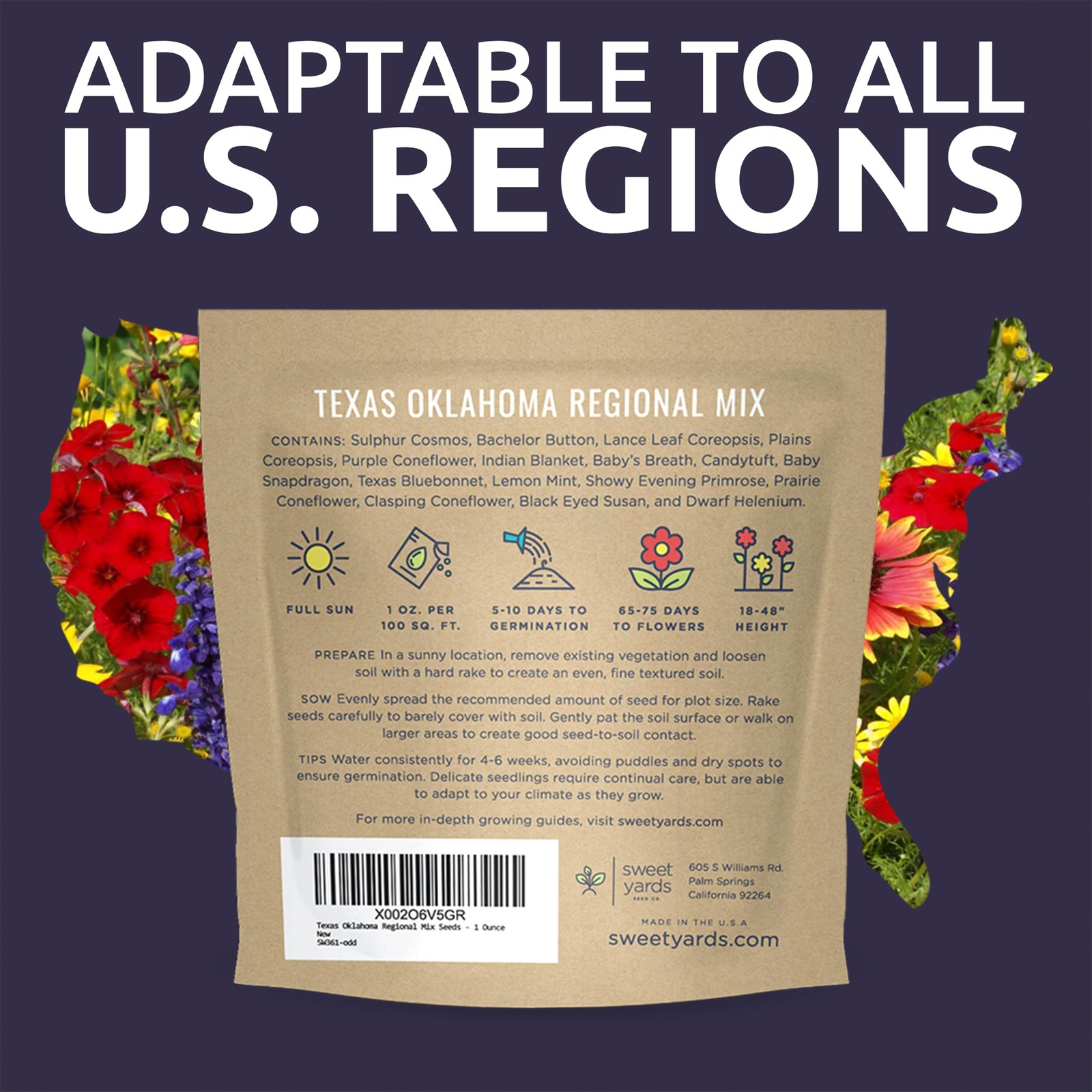 Texas Oklahoma Wildflower Seeds Mixture – Bulk 1 Ounce Packet – Over 15,000 N…