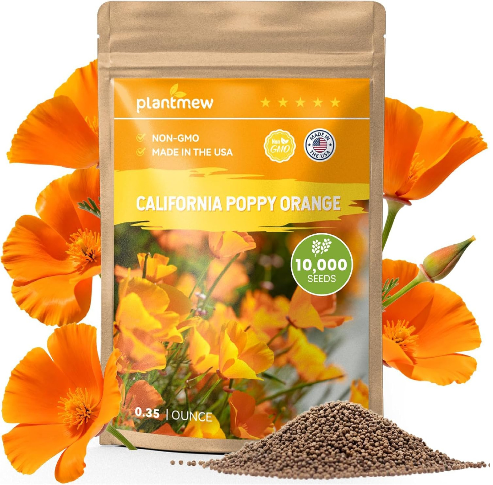 California Poppy Seeds for Planting, Orange Poppy Flower Seeds, Bulk 10,000+ See