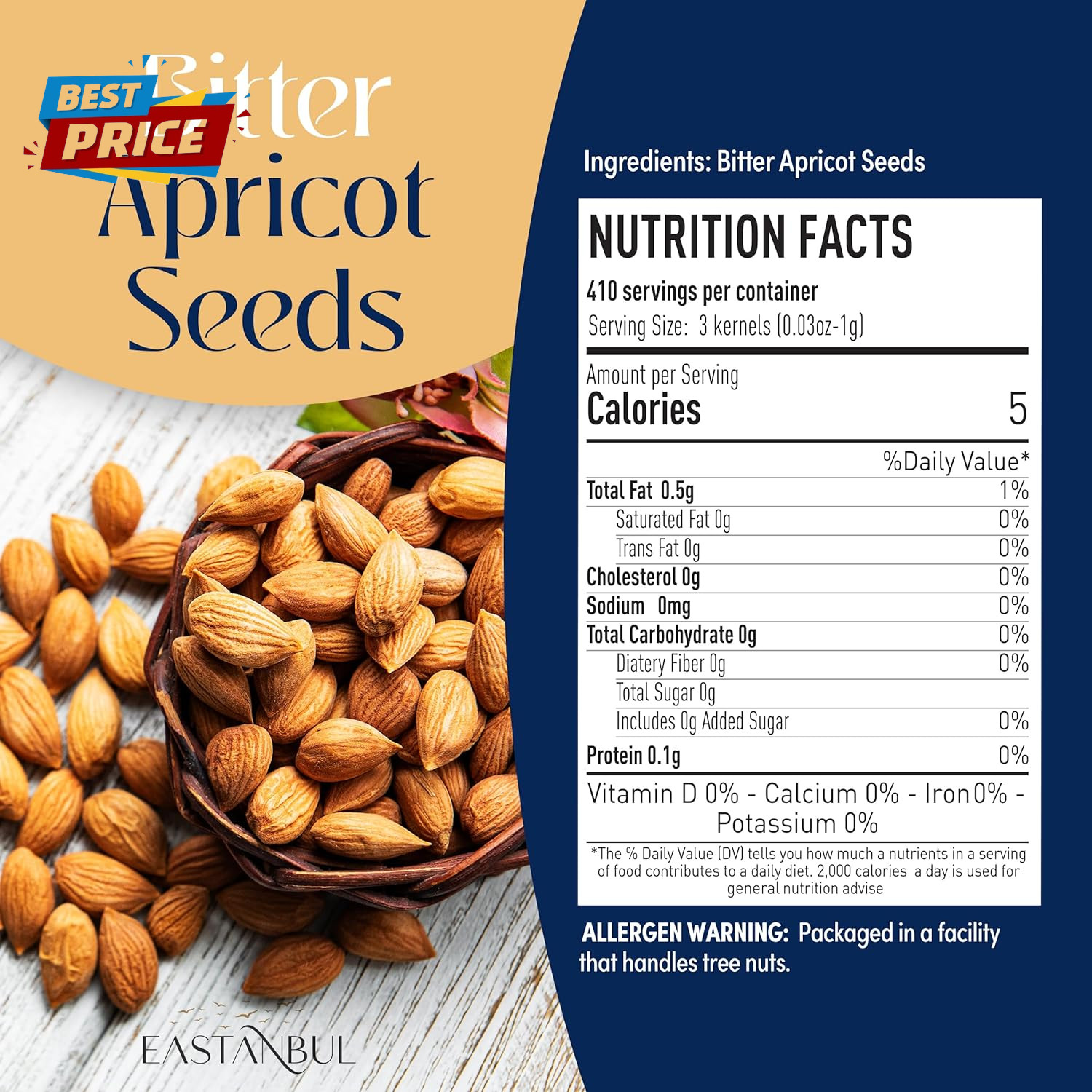 Apricot Seeds, 14.5Oz, Apricot Kernels, Raw & Bitter Seeds, 100% Natural Farm Fr