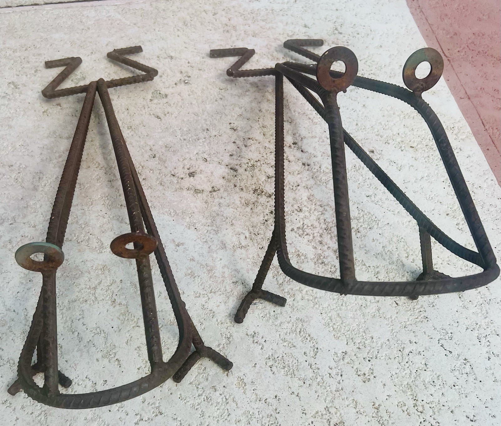 VINTAGE HEAVY REBAR TREE FROGS METAL FOLK ART 24”X10” & 22”X9”~LOT OF 2