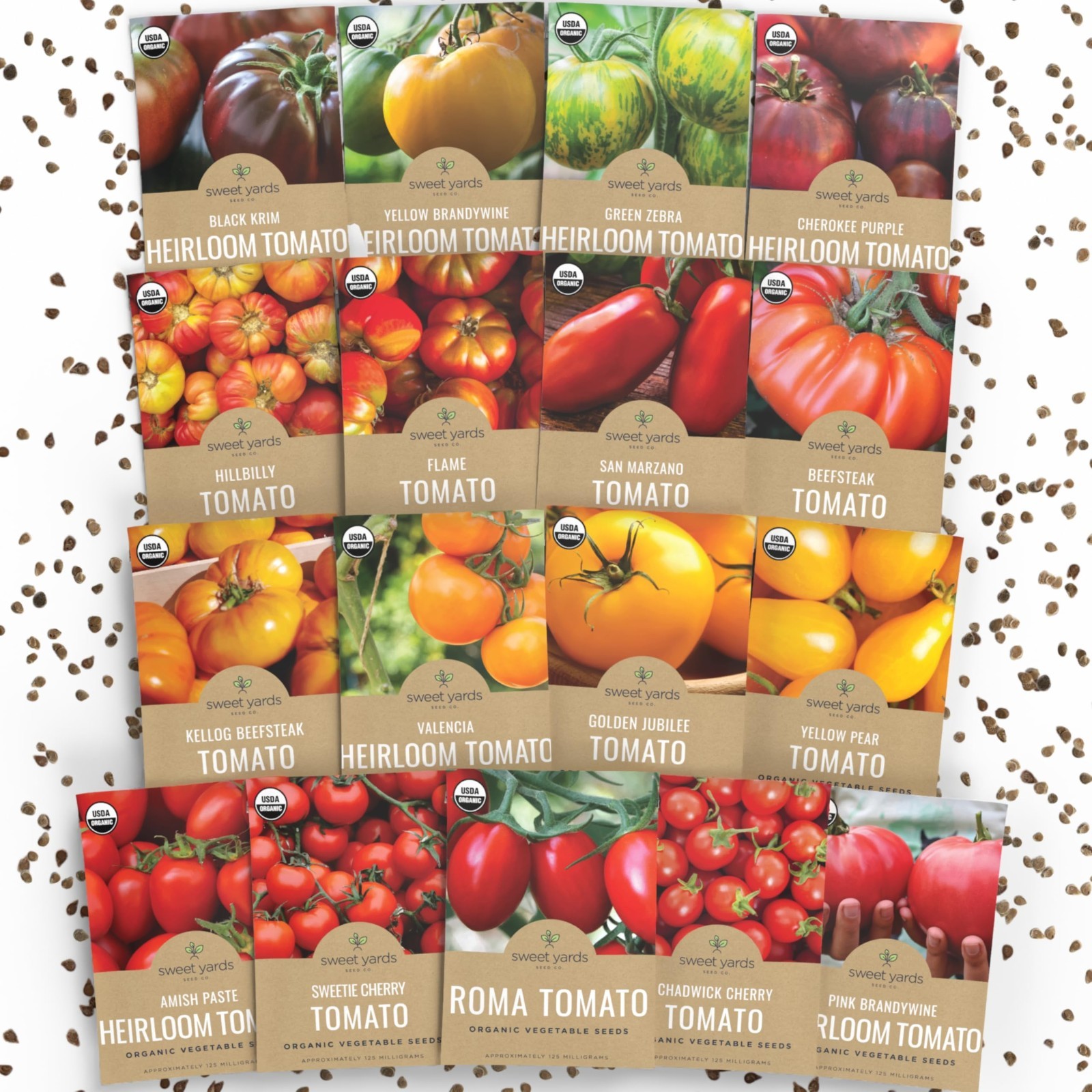 Organic Tomato Seed Variety Pack – 17 Non-GMO Seeds for Indoor/Outdoor Planting