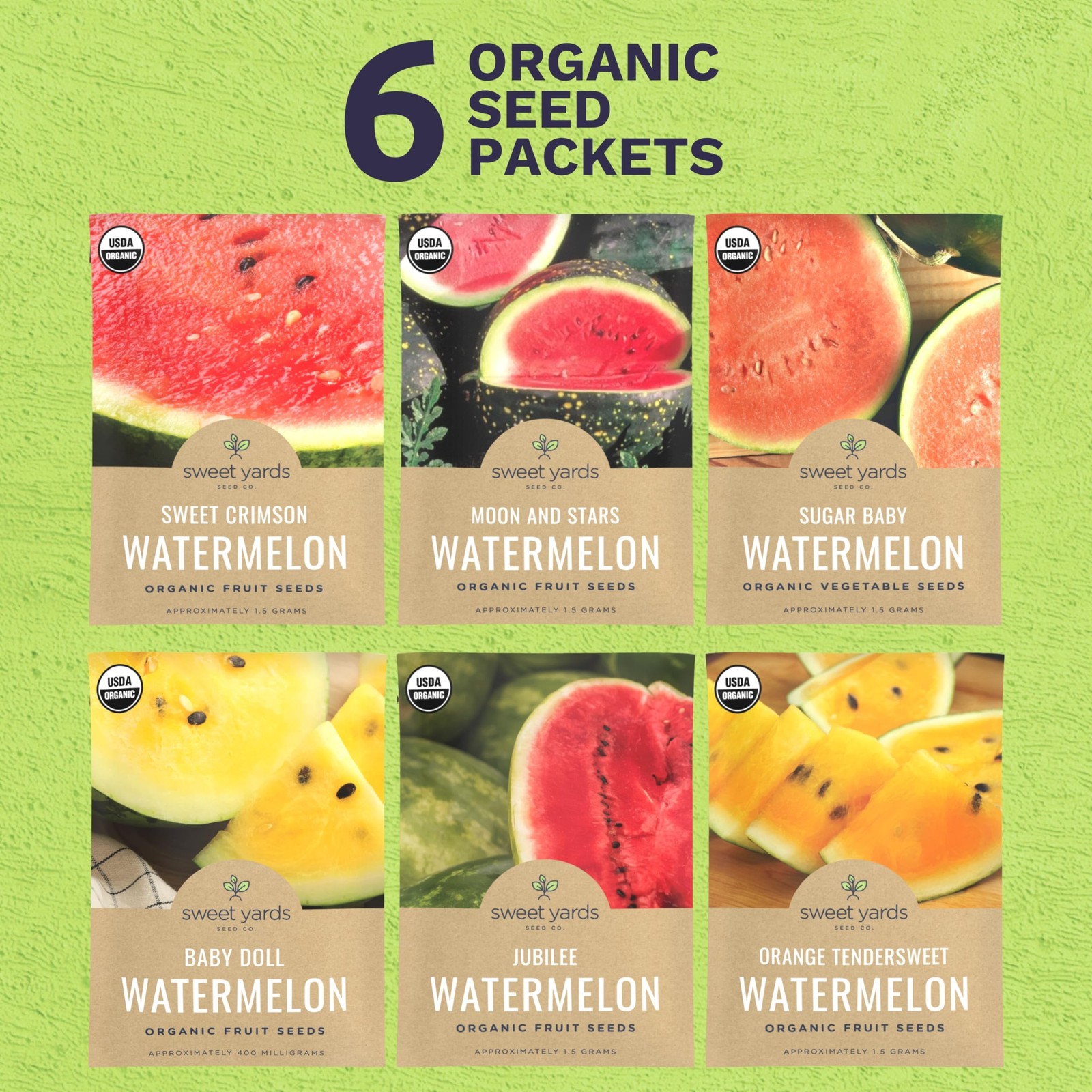 Organic Watermelon Seeds Variety Pack – 6 Non-GMO Packs for Planting