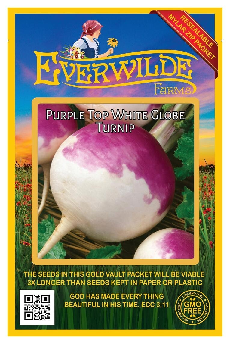 500 Purple Top White Globe Turnip Seeds – Everwilde Farms Mylar Seed Packet