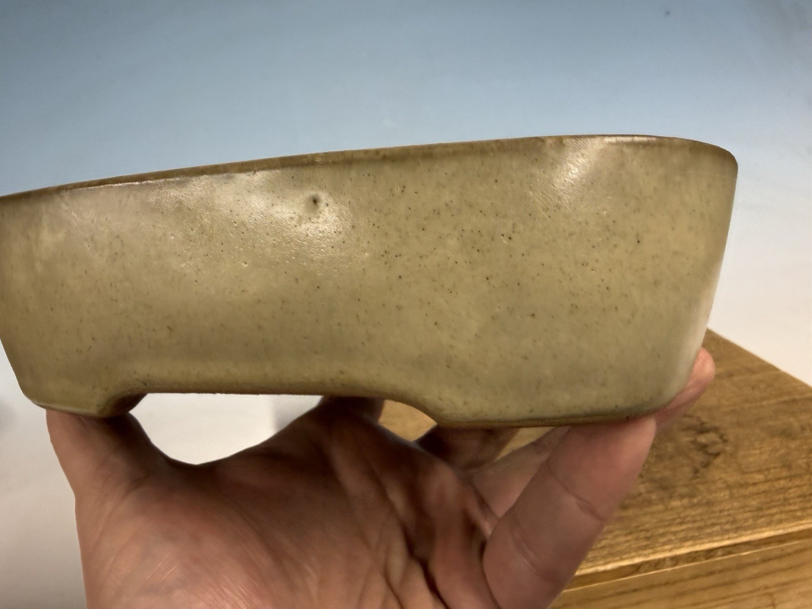 Cream Glazed Shohin Size Tokoname Bonsai Tree Pot By Yamafusa 7 3/4” Patina!!!
