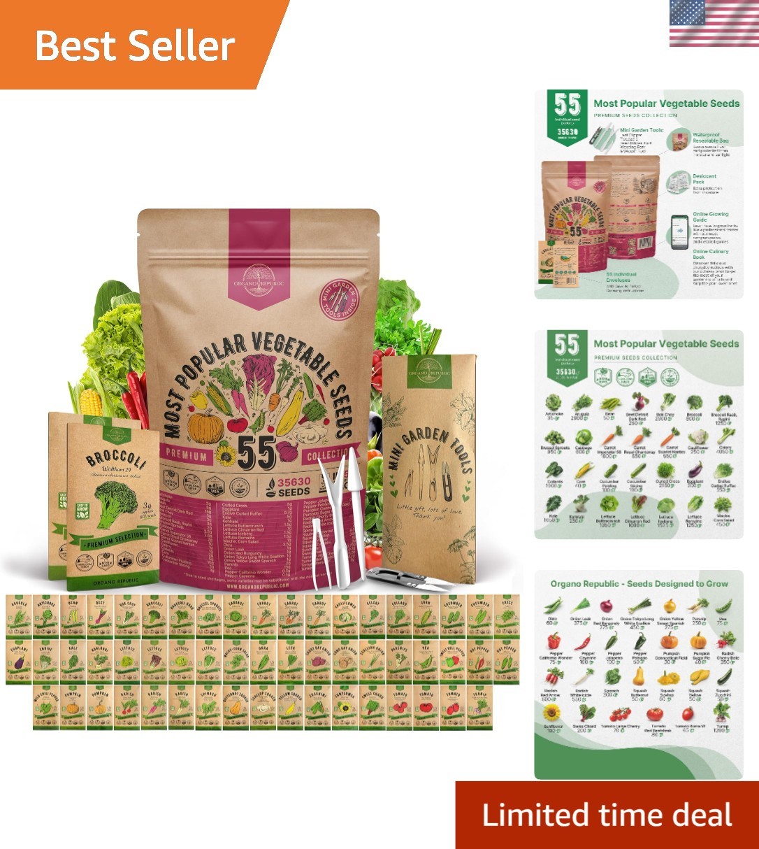 55 Vegetable Seeds Variety Pack – 35,600+ Non-GMO Heirloom Seeds for Planting…