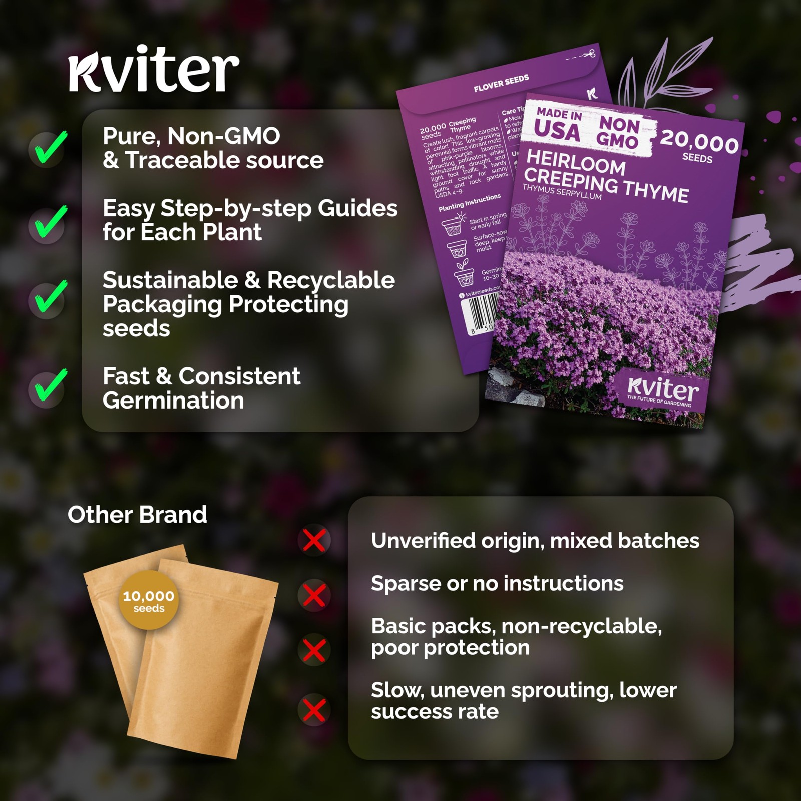 KVITER 20,000 Creeping Thyme Seeds (Thymus Serpyllum)
