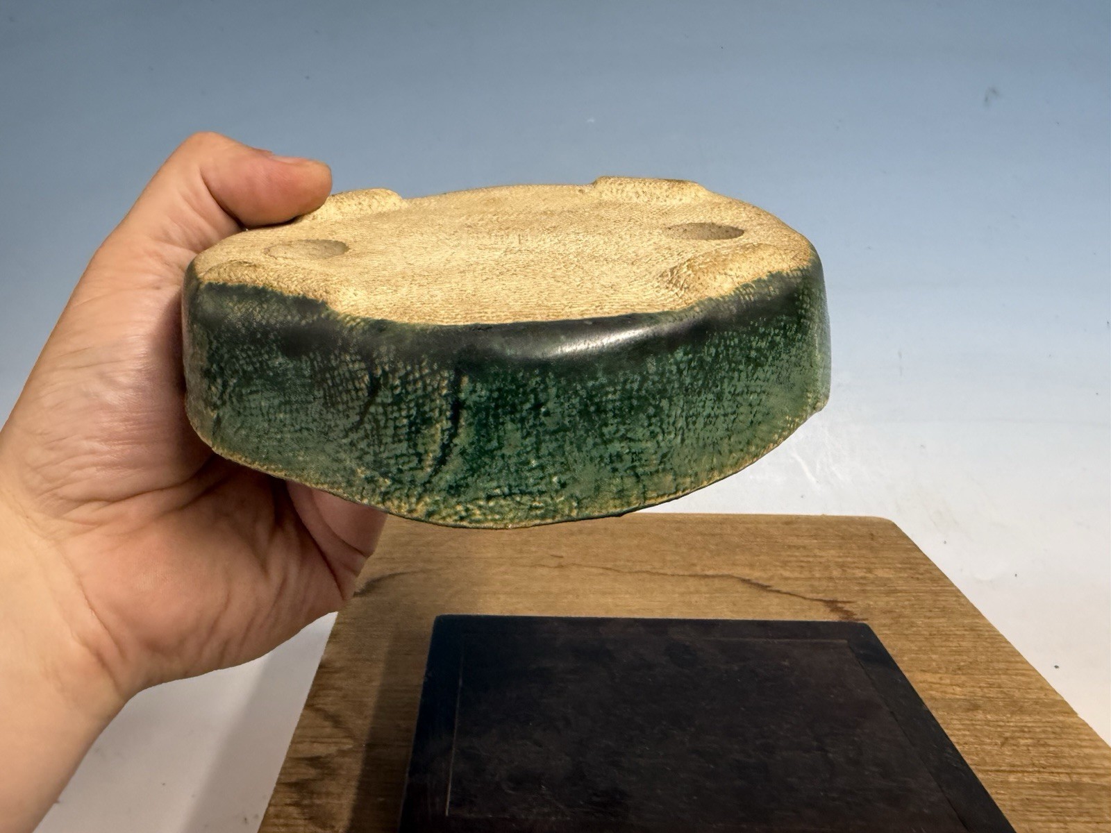 Japanese Unknown Maker Shohin Bonsai Tree Pot 6 1/4” Green Glazed