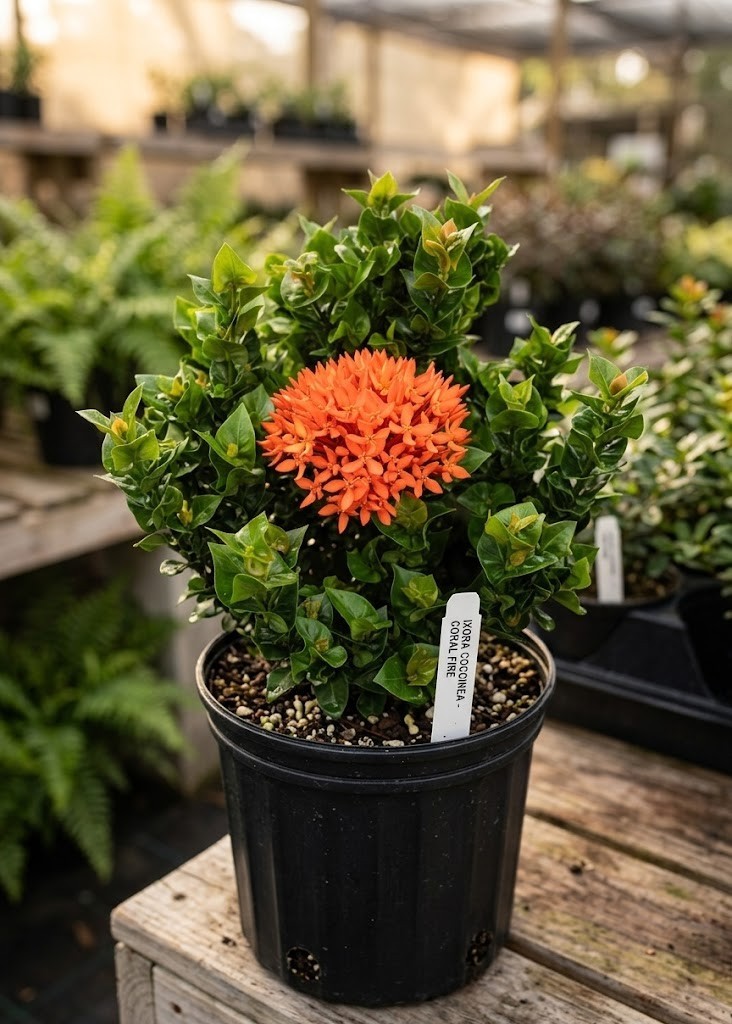 Siam Ribbon Ixora Live Plant 2.5″ Pot Coral Red Flower Ruffled Leaf Compact Hybr
