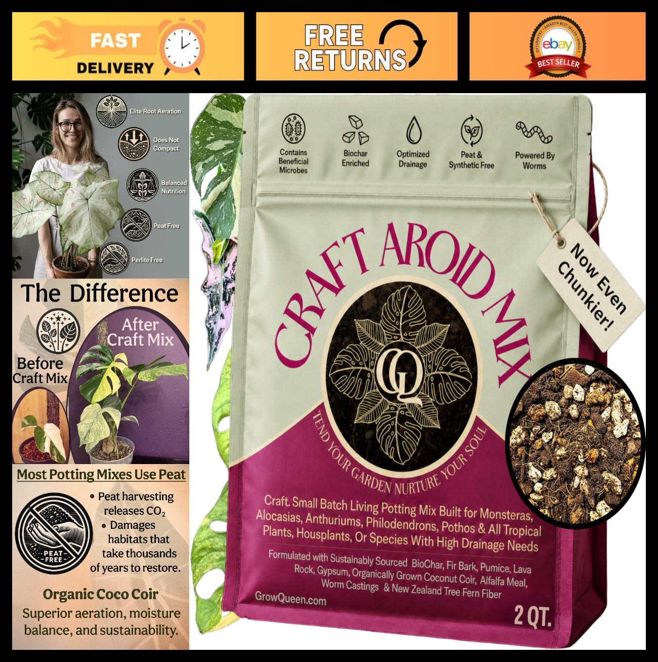 Organic Potting Mix for Aroids – Well-Draining Soil for Alocasia, Monstera & Phi