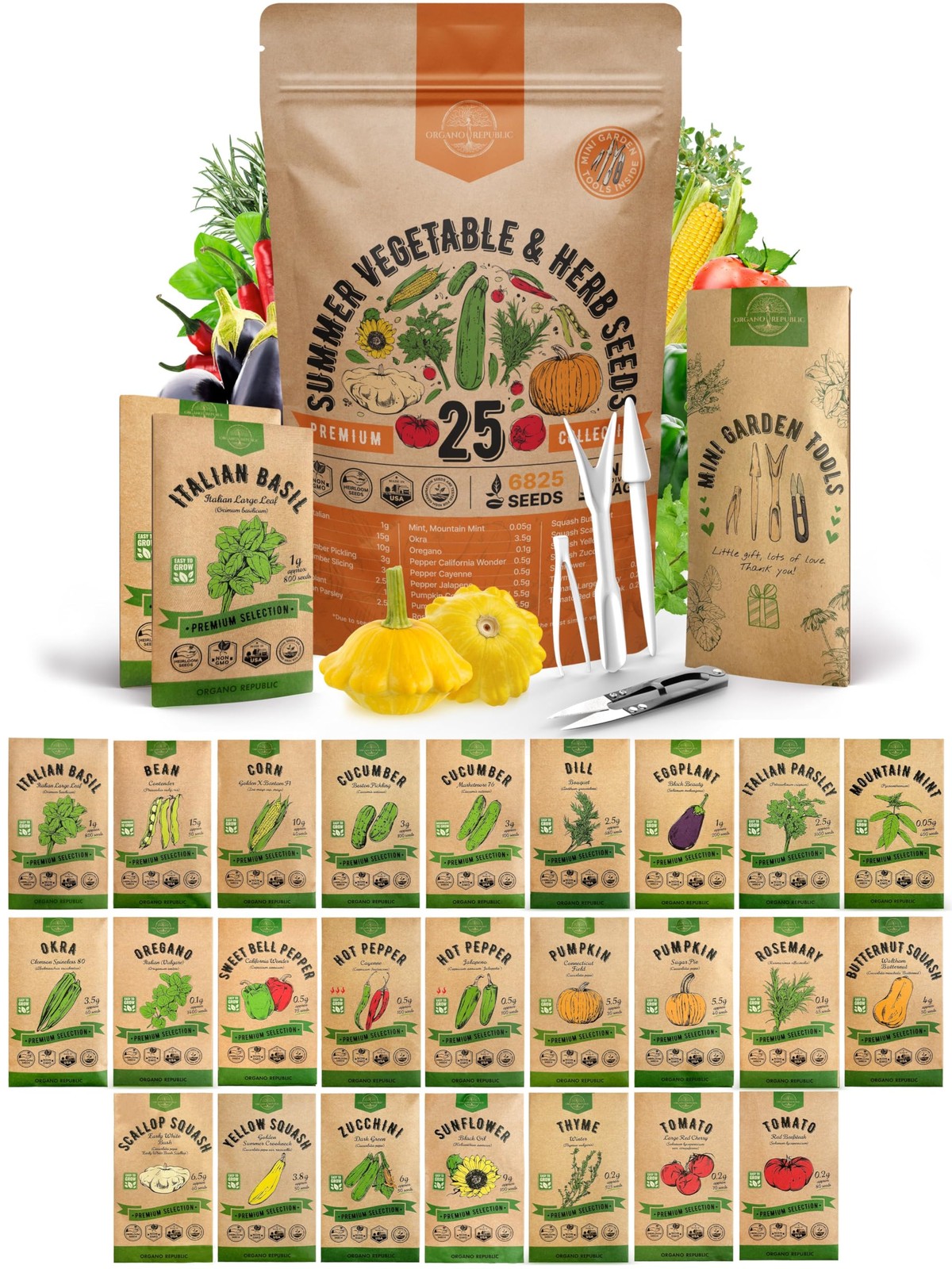 25 Summer Vegetable & Herb Garden Seeds Variety Pack – 6820+ Non-GMO Heirloom…