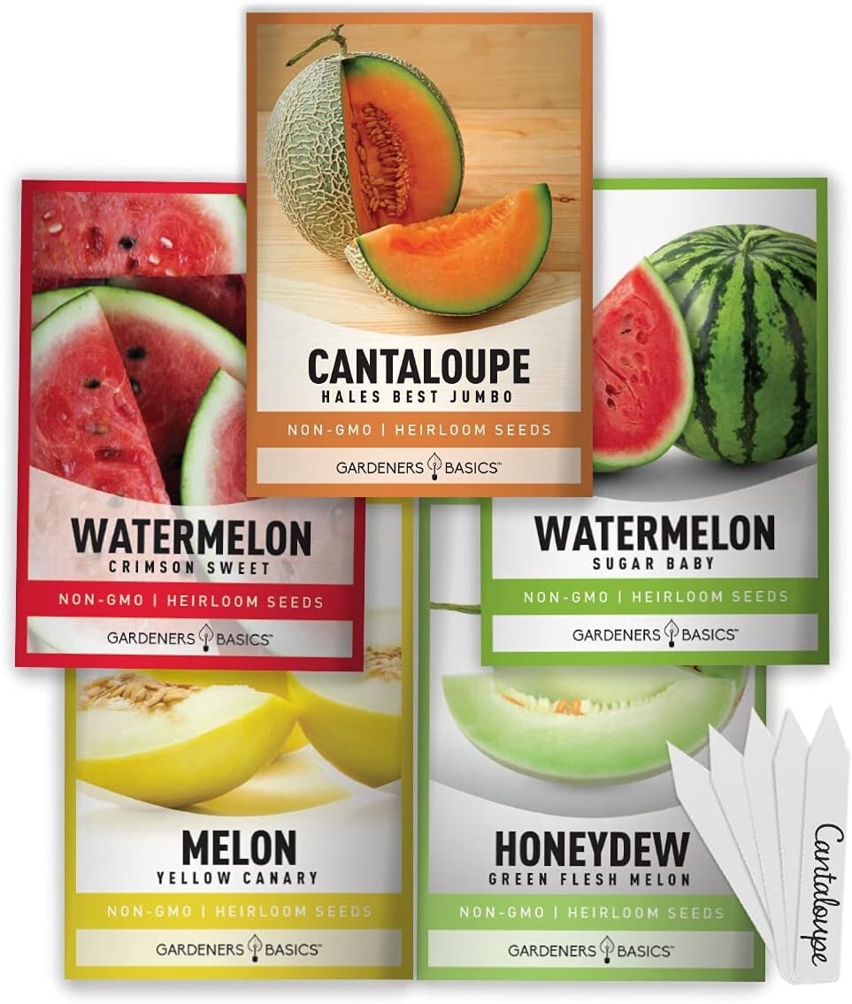 Home Garden Melon Seed Pack – 5 Non-GMO Heirloom Varieties Including Watermelon