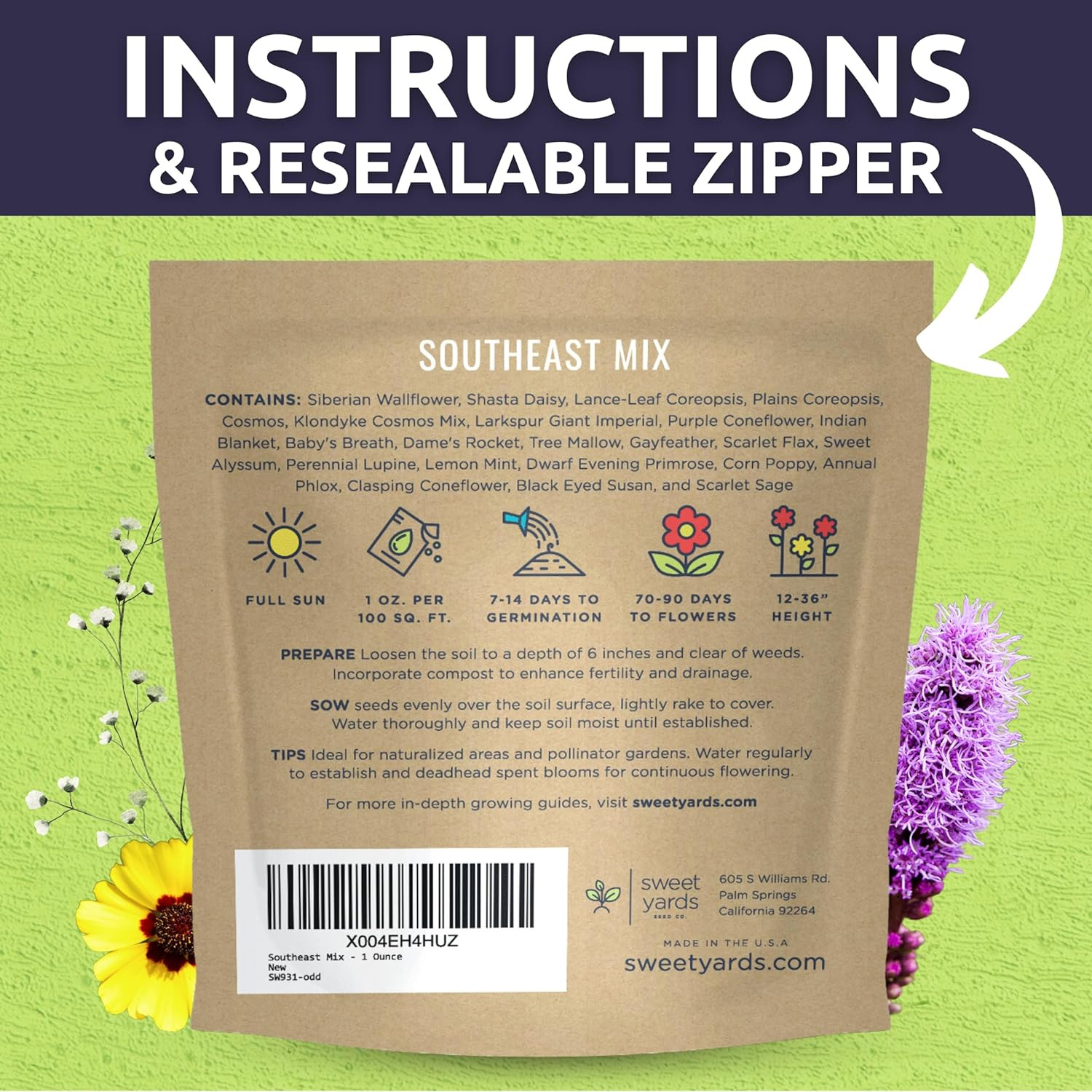 Southeast Regional Mix – Large 1 Ounce Packet – 12,000 Flower Seeds for Planting