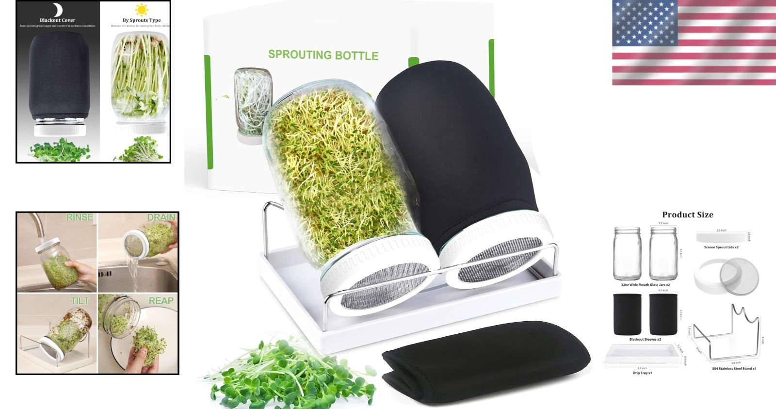 Complete Organic Sprouting Kit – 2 Wide-Mouth 32oz Jars & Durable Accessories