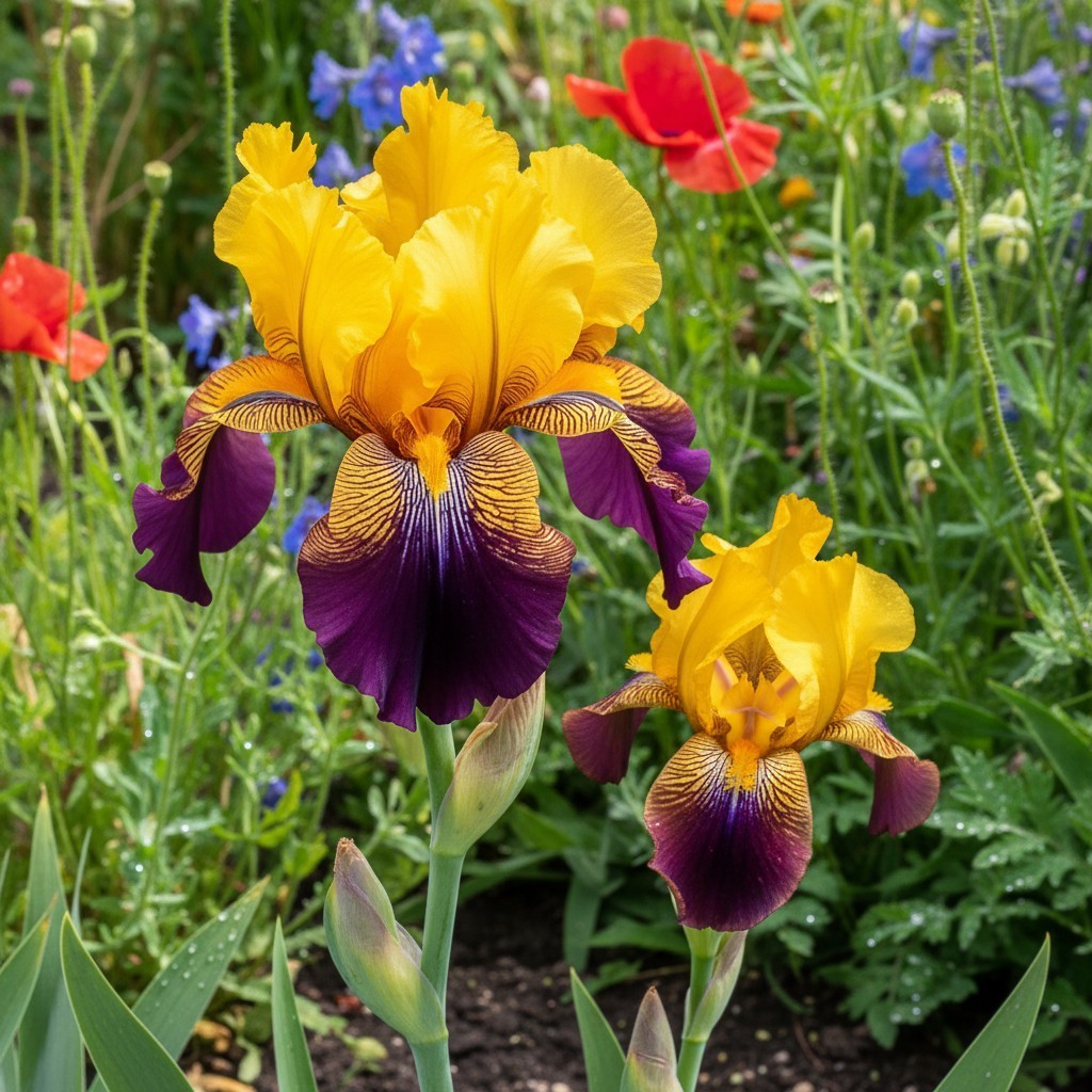 50 Bearded Iris Seeds – Yellow and Purple Bicolor Garden Flowers