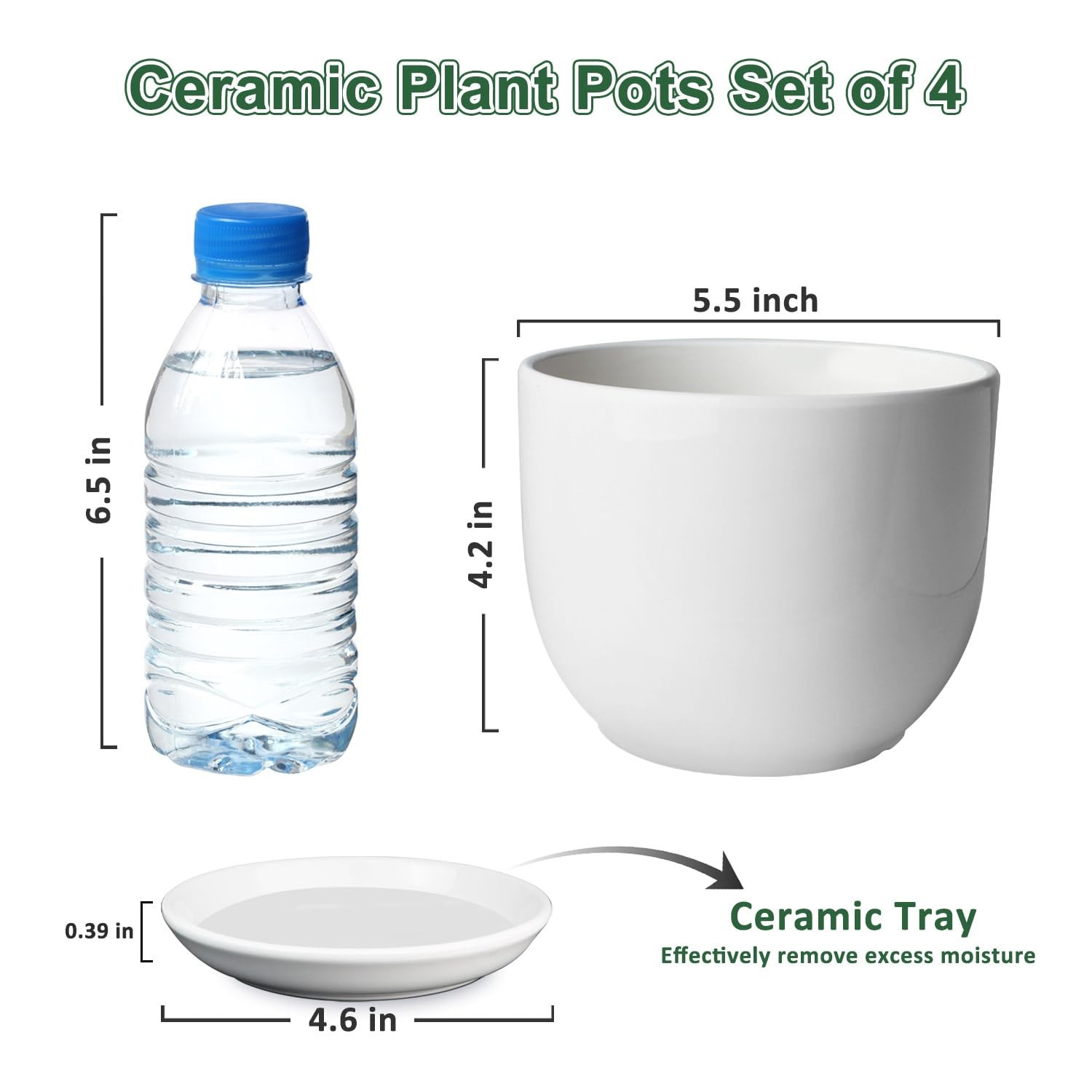 YUFDA Ceramic Plant Pots,White 5.5 Inch Flower Pots for Plants,Ceramic Planter w