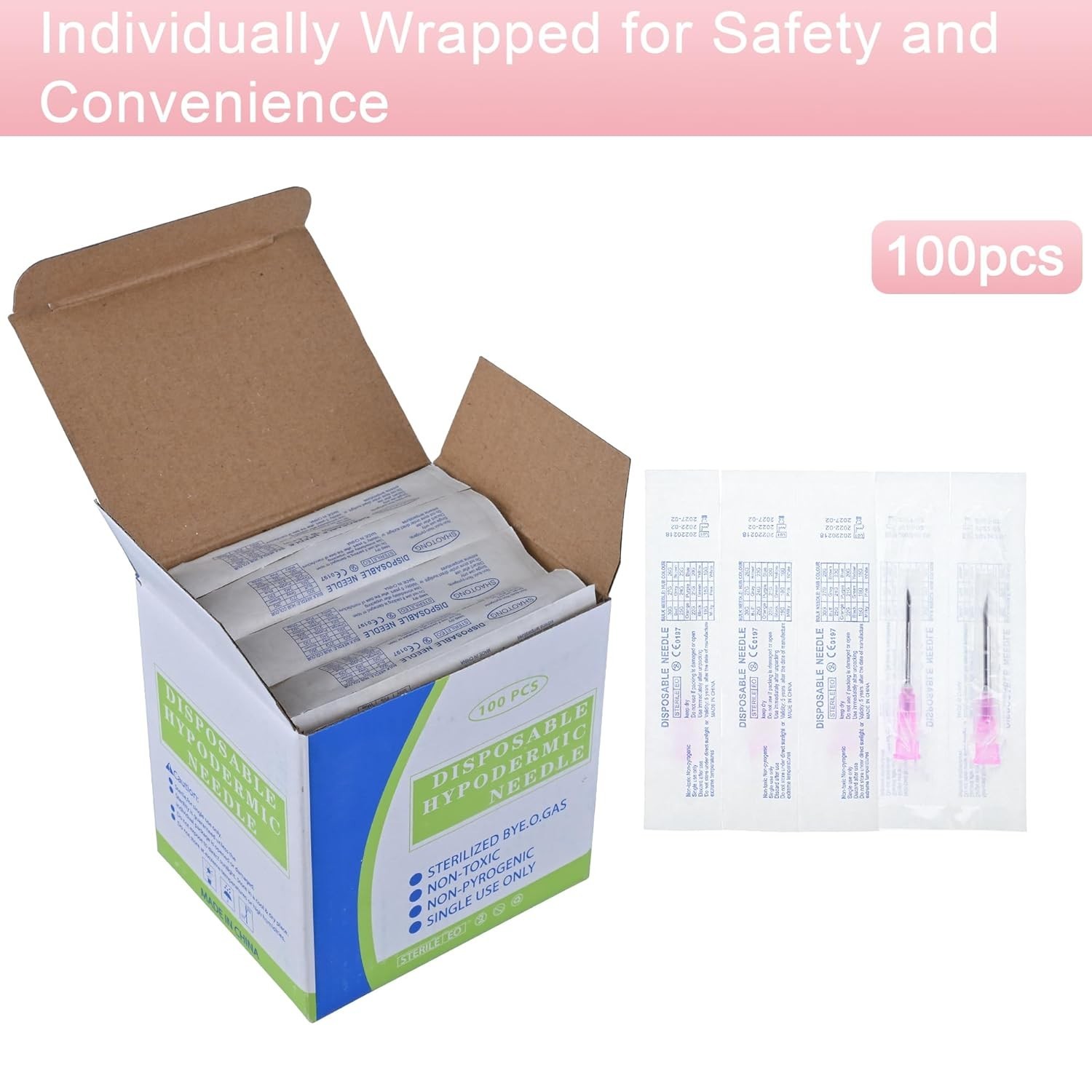 32 Gauge 1/2 Inch Needle with Caps, Sterile Disposable Luer Lock 32G inch