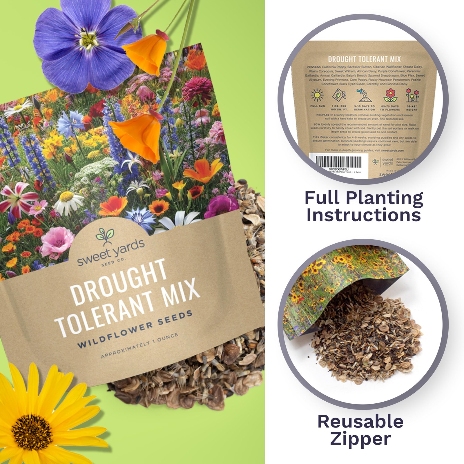 Drought Tolerant Wildflowers Mix – Extra Large Packet – Over 7,500 Open Polli…