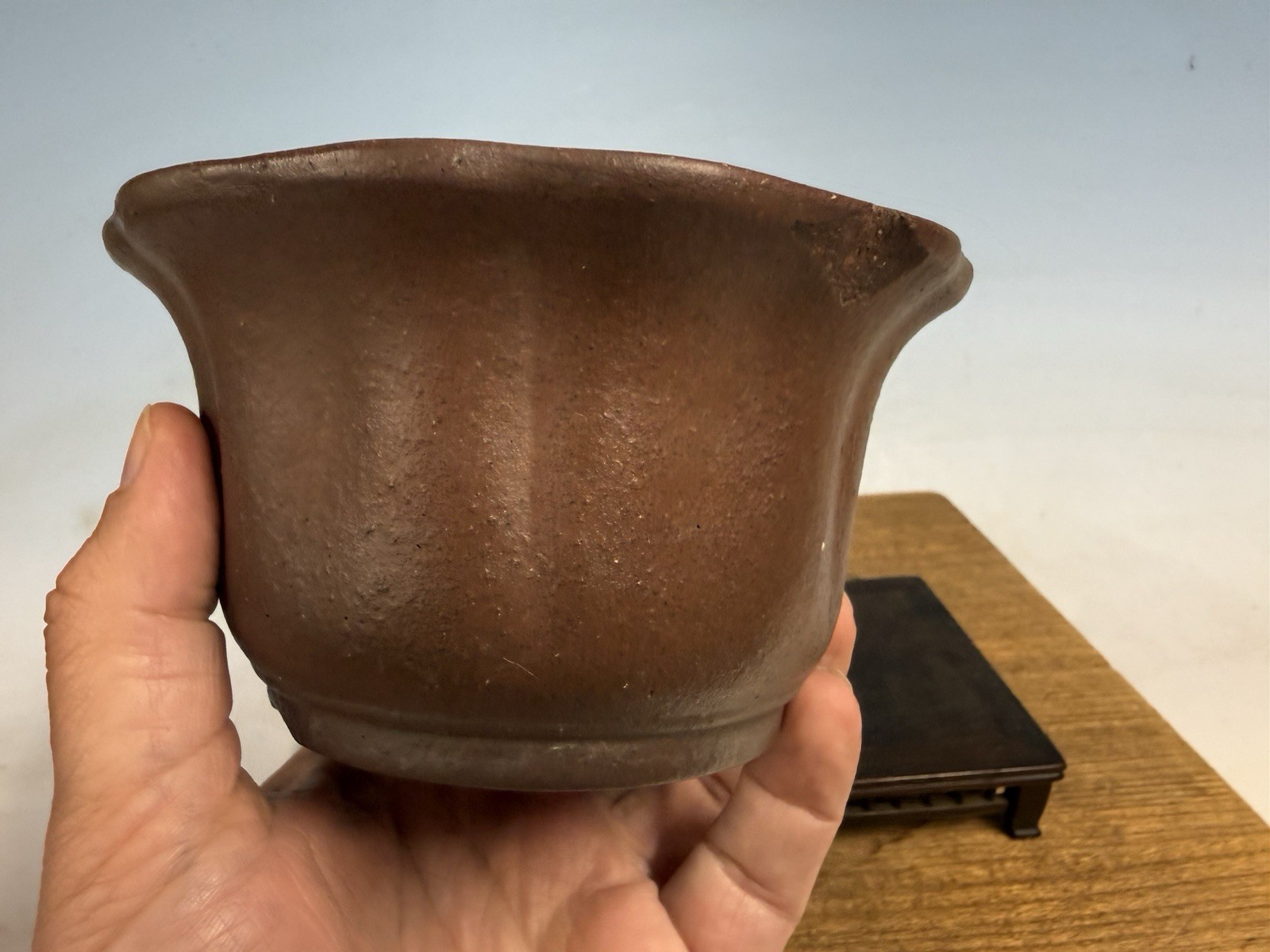 Unglazed Bonsai Tree Tokoname Pot Yamaaki Kiln 5 1/4 By 3” Shohin Semi Cascade