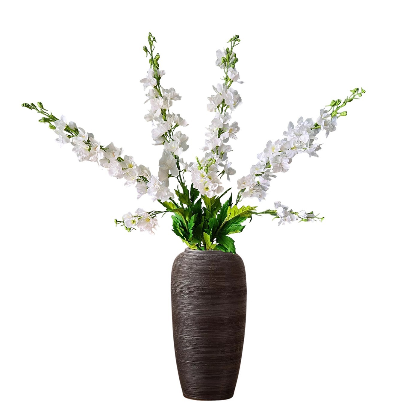 4Pcs White Delphinium Artificial Flowers, 33.46″ Real-Look Silk Stems for Decor.