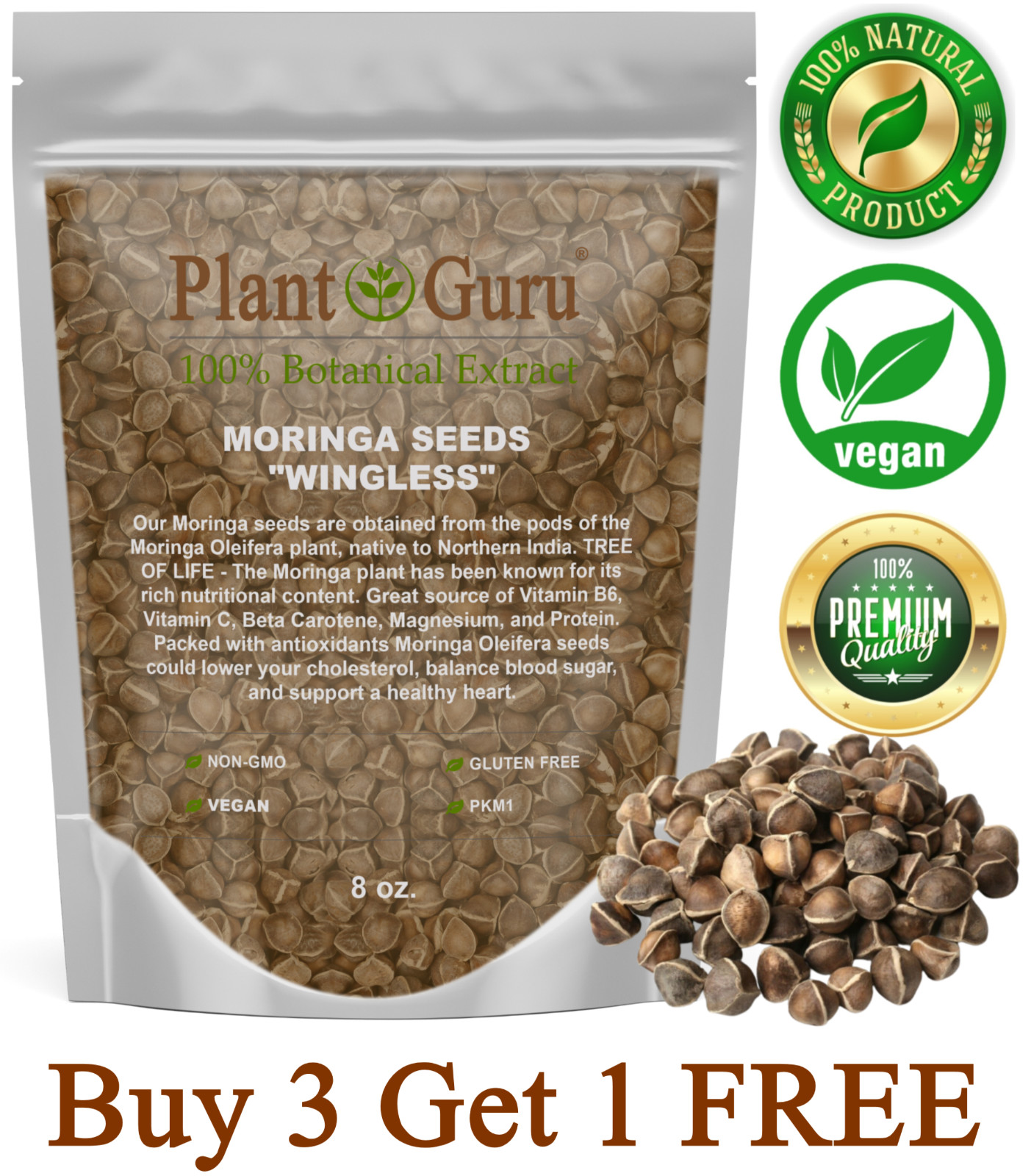 800 Moringa Oleifera Seeds 8 oz. WINGLESS Fresh Organic Semillas de Moringa Tree