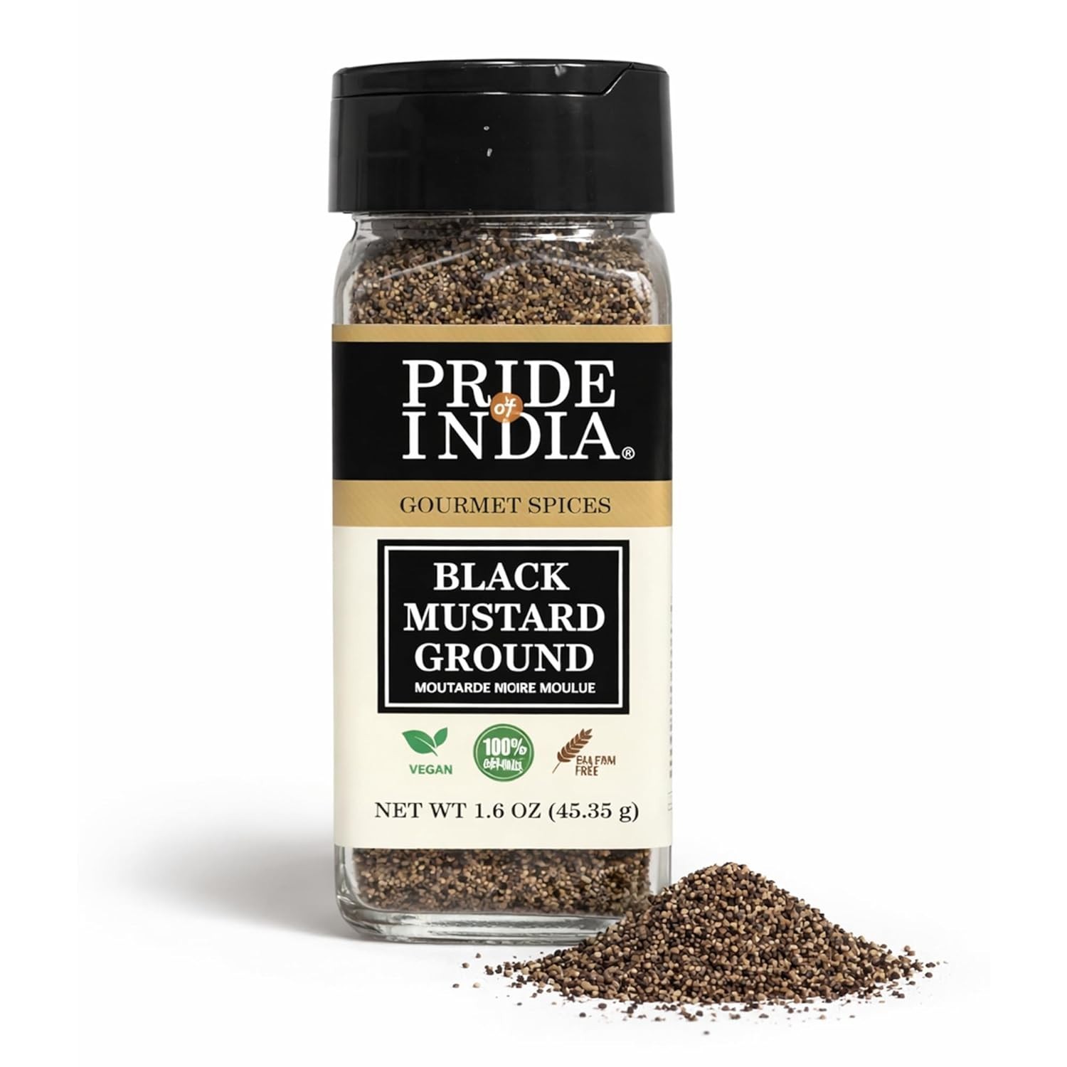 Gourmet Ground Black Mustard Seed – Pungent Flavor in 2.6 oz Easy Sifter Bottle