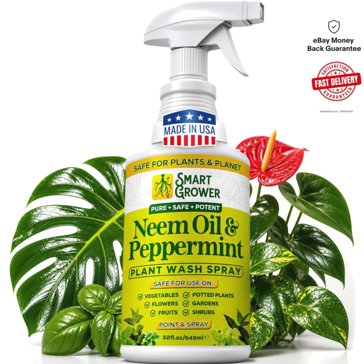 Neem Oil Spray with Peppermint – 32oz Natural Plant Wash for Indoor & Outdoor