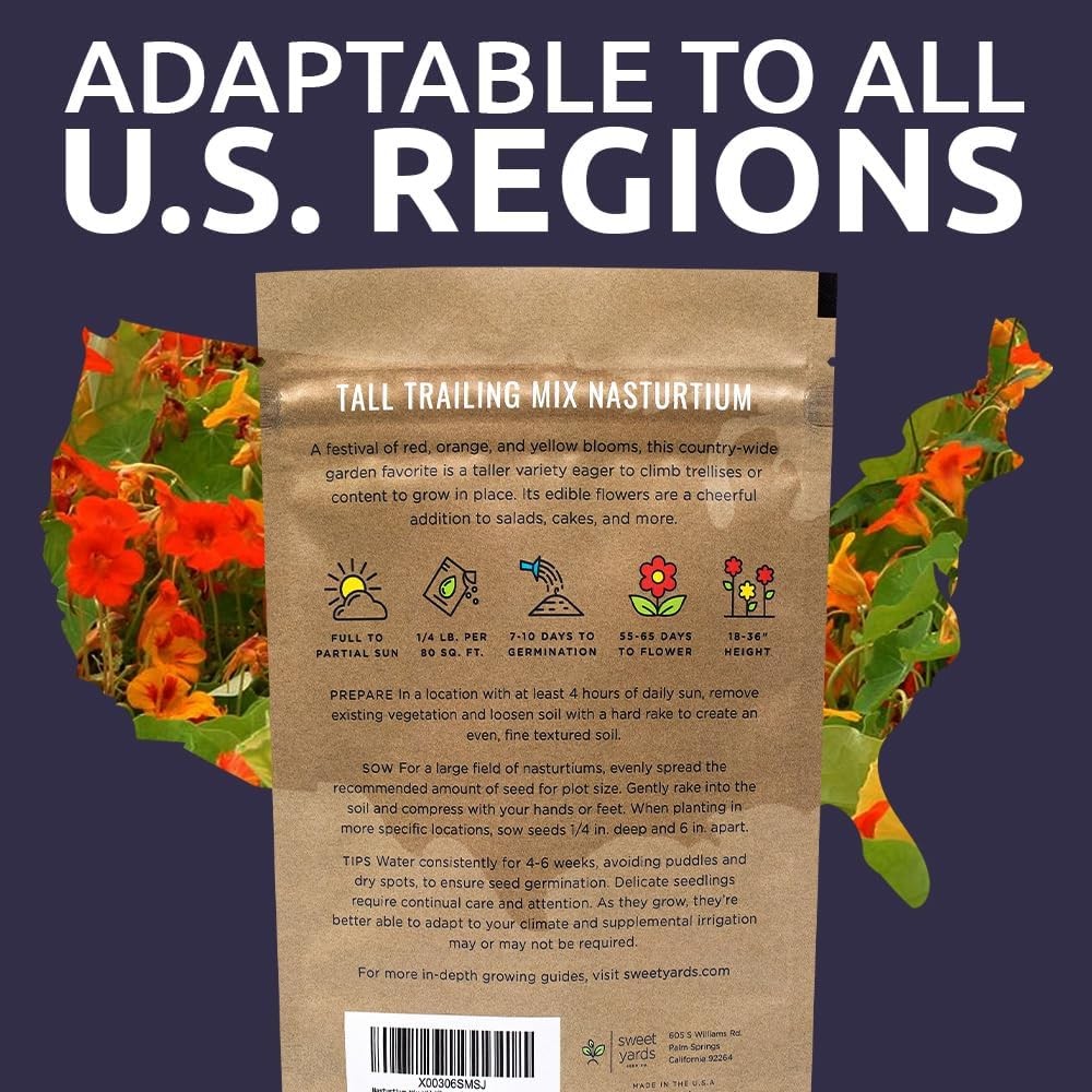 Nasturtium Seeds – Mixed Colors – Bulk Quarter Pound Bag – Over 900 Open