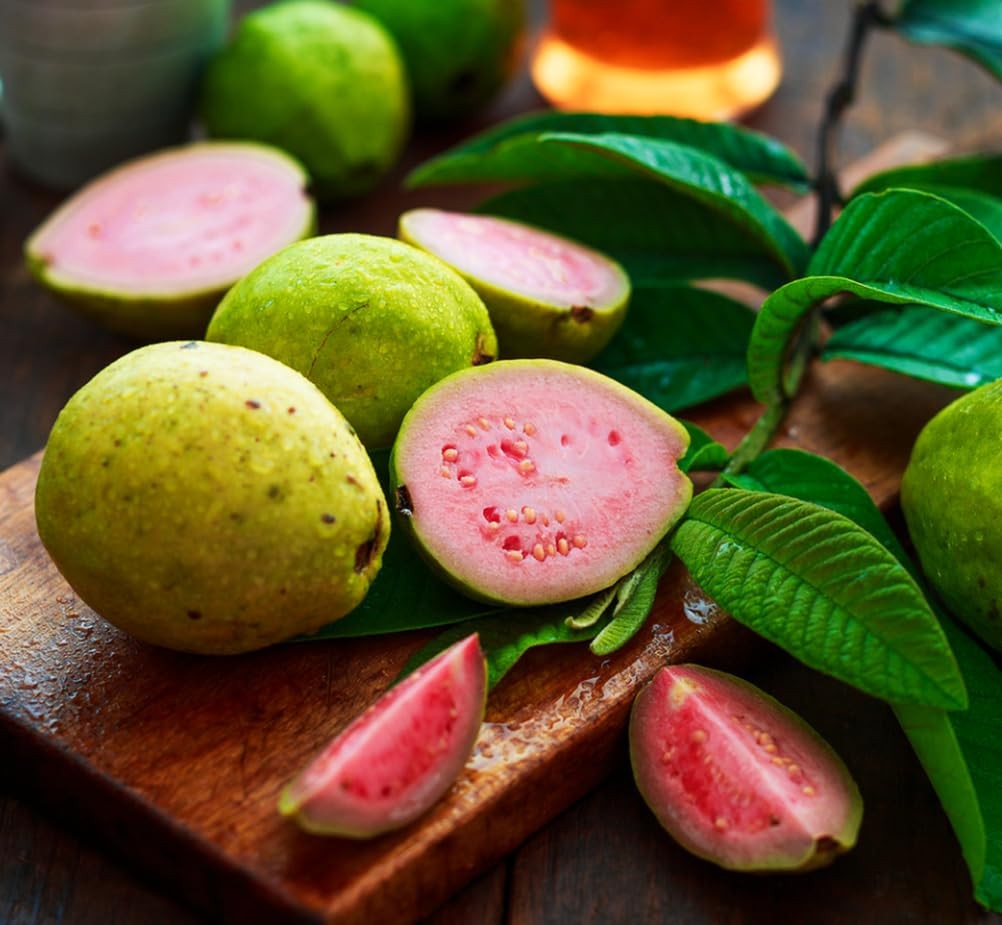 50pcs Tropical Strawberry Guava Pink Seeds – Exotic Flavor Medley green