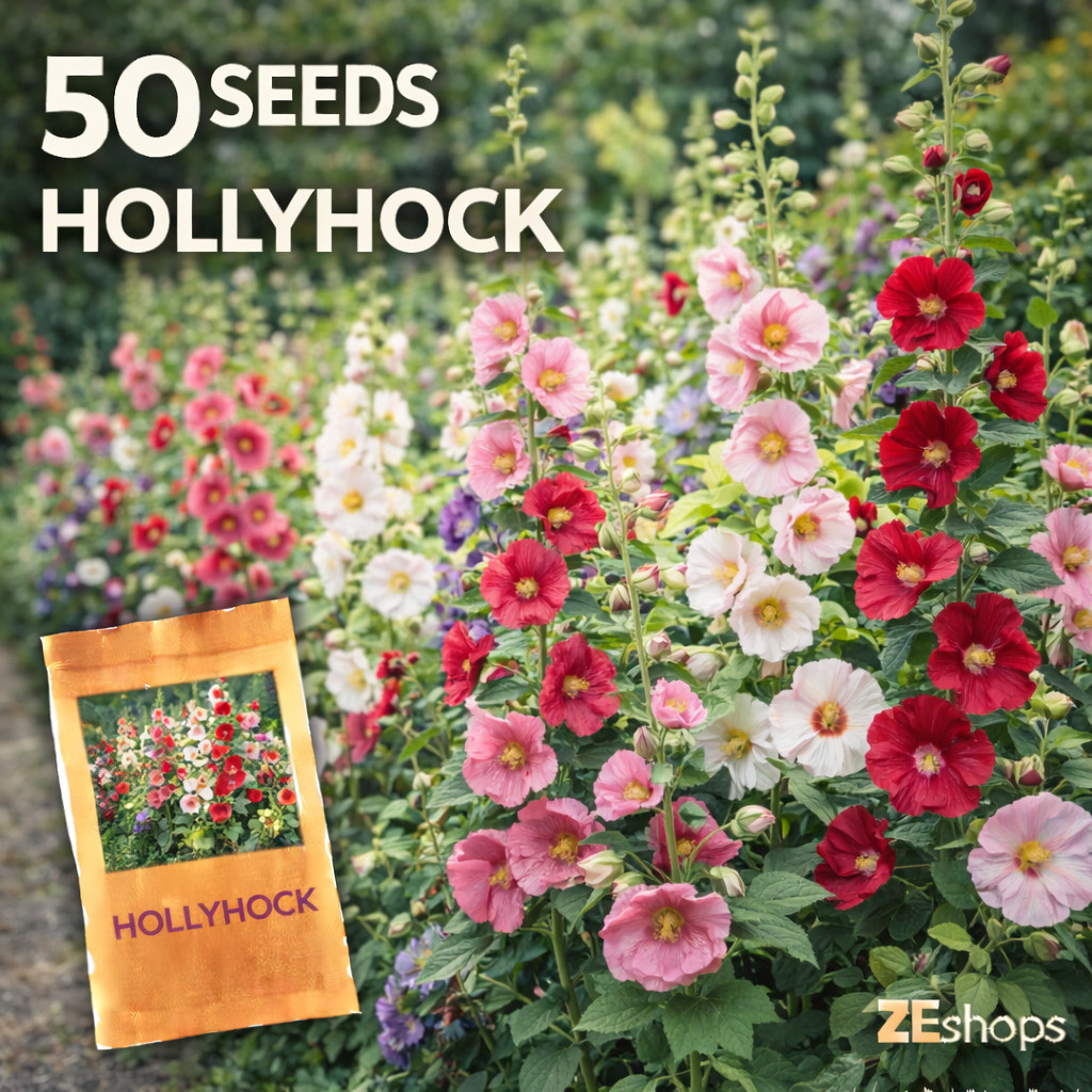 50 Hollyhock Seeds Tall Cottage Garden Flower Mixed Colors