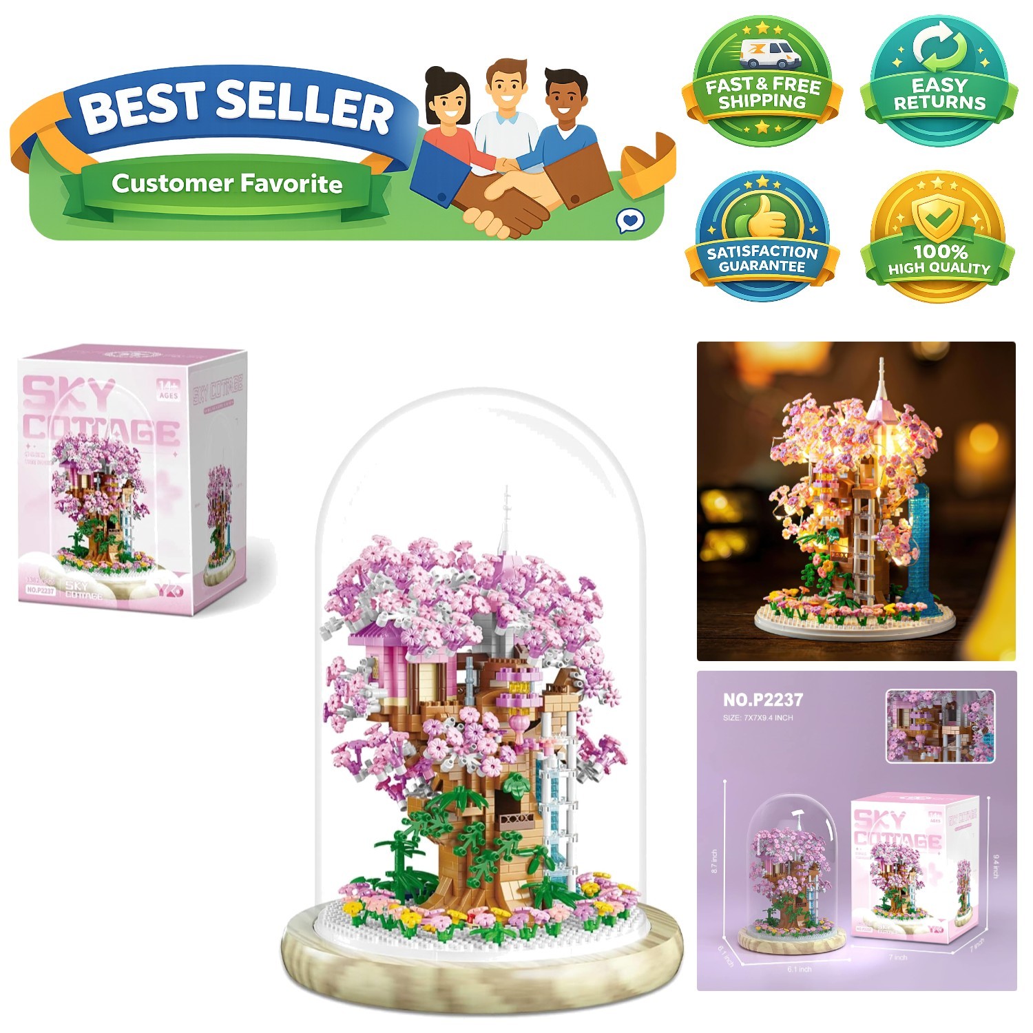 Cherry Blossom Bonsai Tree House Building Flowers Set for Adults, 1382 Pcs Mi…