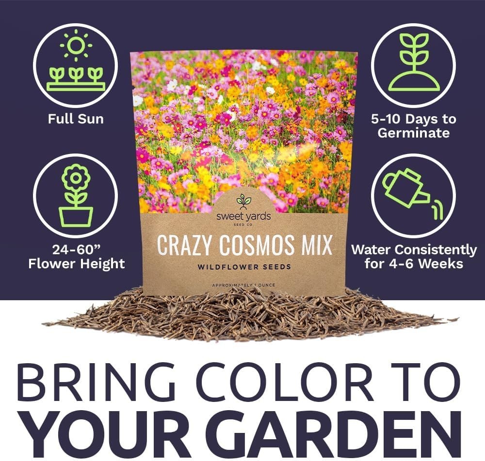 Cosmos Seeds – 5,000 Count Wildflower Mix in Lush Colors for Gardens