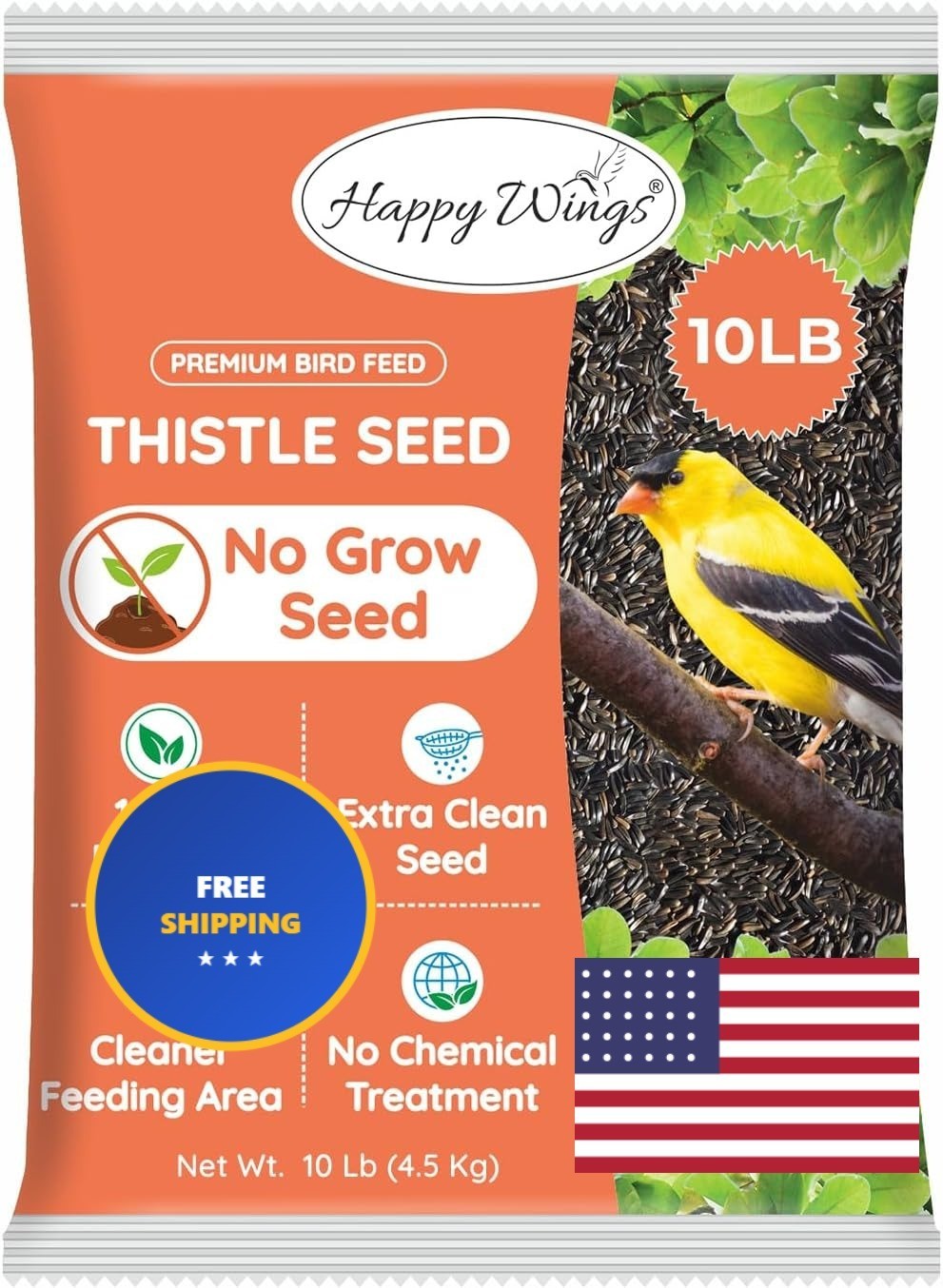 Happy Wings Nyjer/Thistle Seeds Wild Bird Food – 10 Pounds I No Grow Seed I Bird