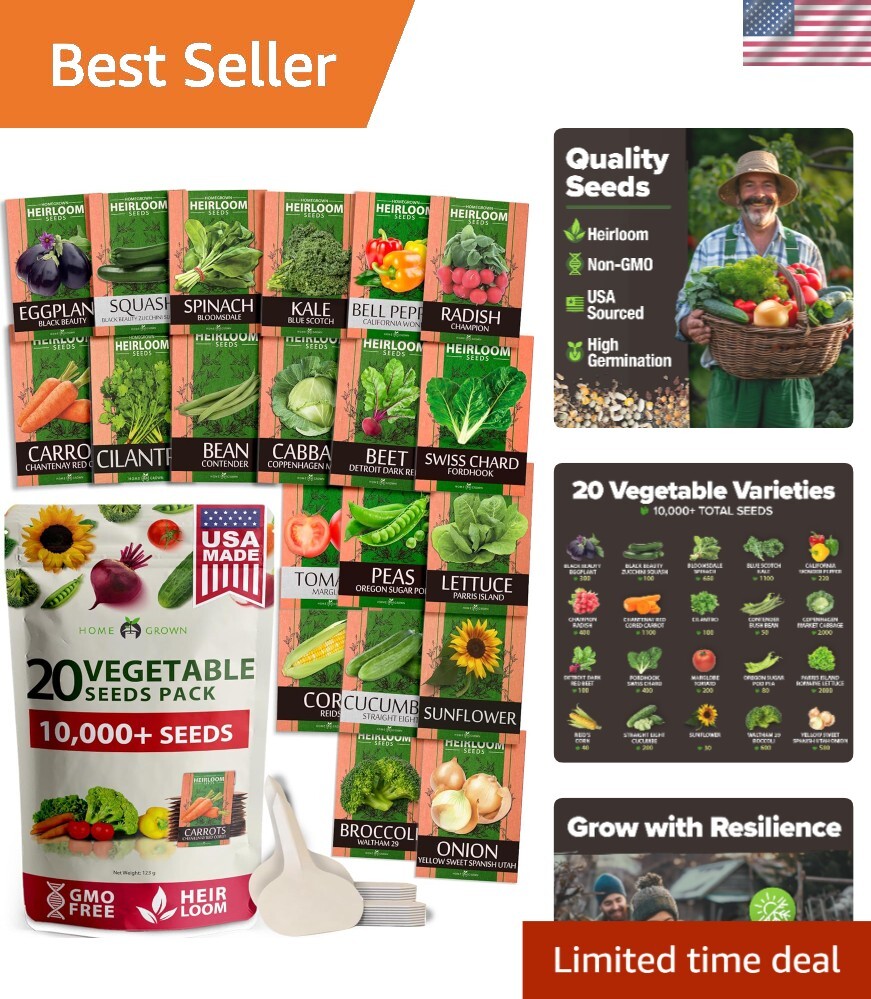 Economical Heirloom Seed Pack – 20 Varieties, 10,000+ Seeds with Growing Guide