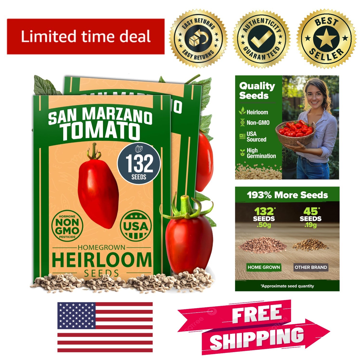 Versatile 132 Heirloom San Marzano Tomato Seeds for Indoor & Outdoor Planting