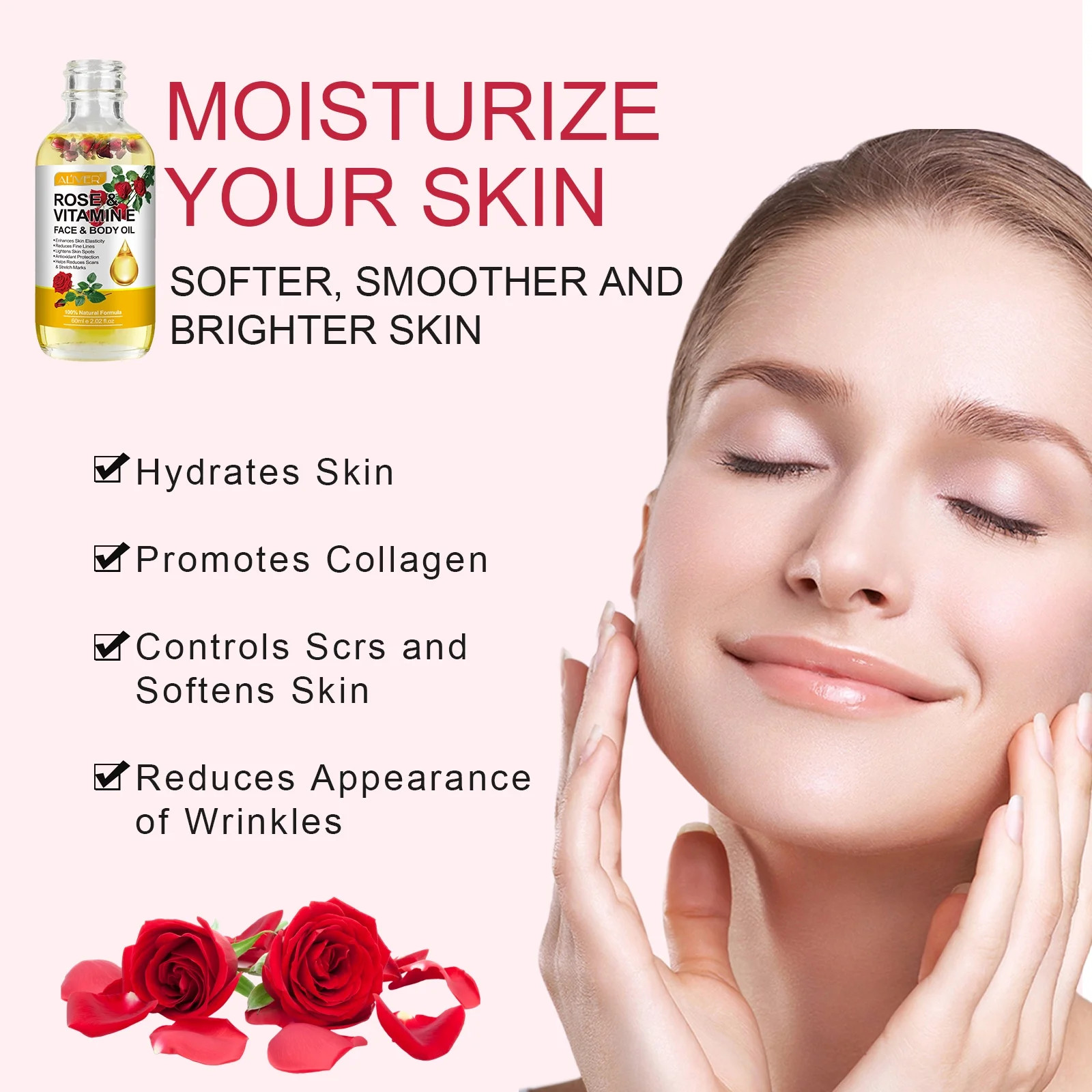 Rose & Vitamin E Hydrating Oil-Vitamin E Oil for Face & Body-Natural Formula,Int