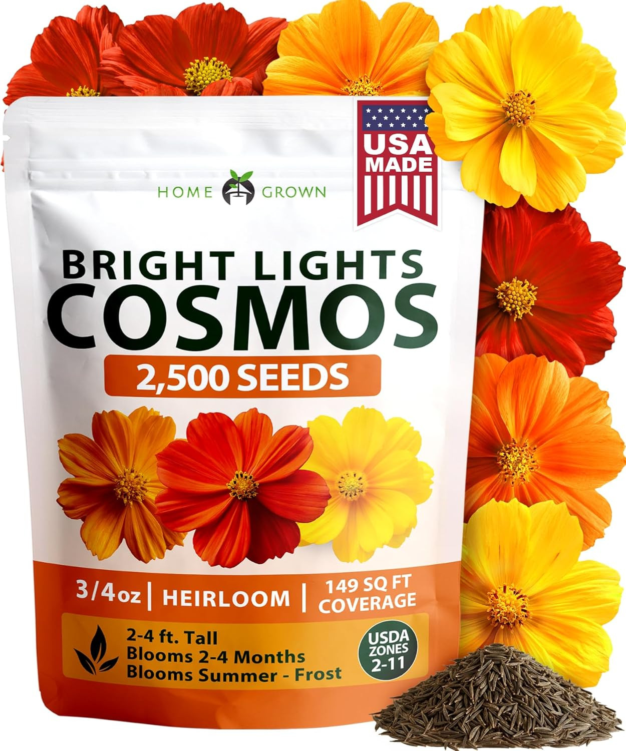 Cosmos Bright Lights Mix Seeds – 2500 Cosmos Sulphureus for Planting Spring 2026