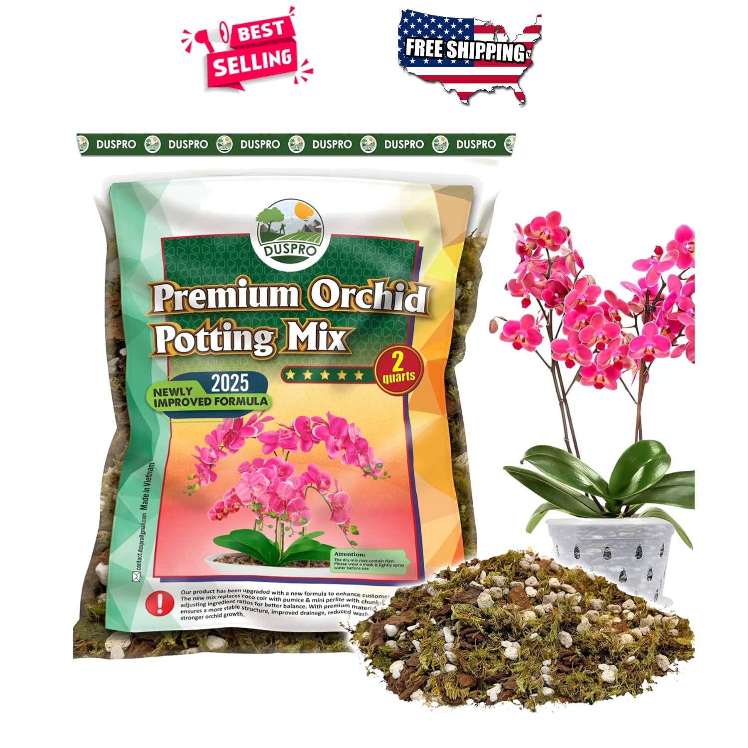 Orchid Potting Mix 2QT with Forest Moss Pine Bark Perlite Pumice Drainage Ind…