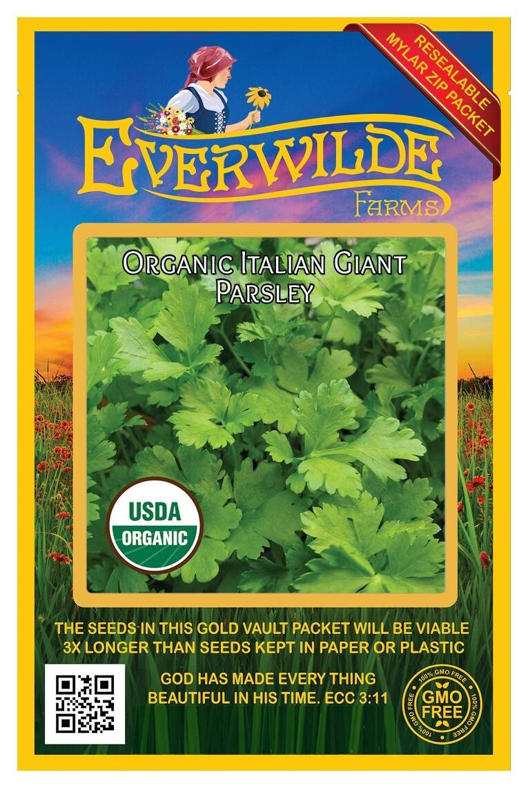 500 Organic Italian Giant Parsley Seeds – Everwilde Farms Mylar Seed Packet