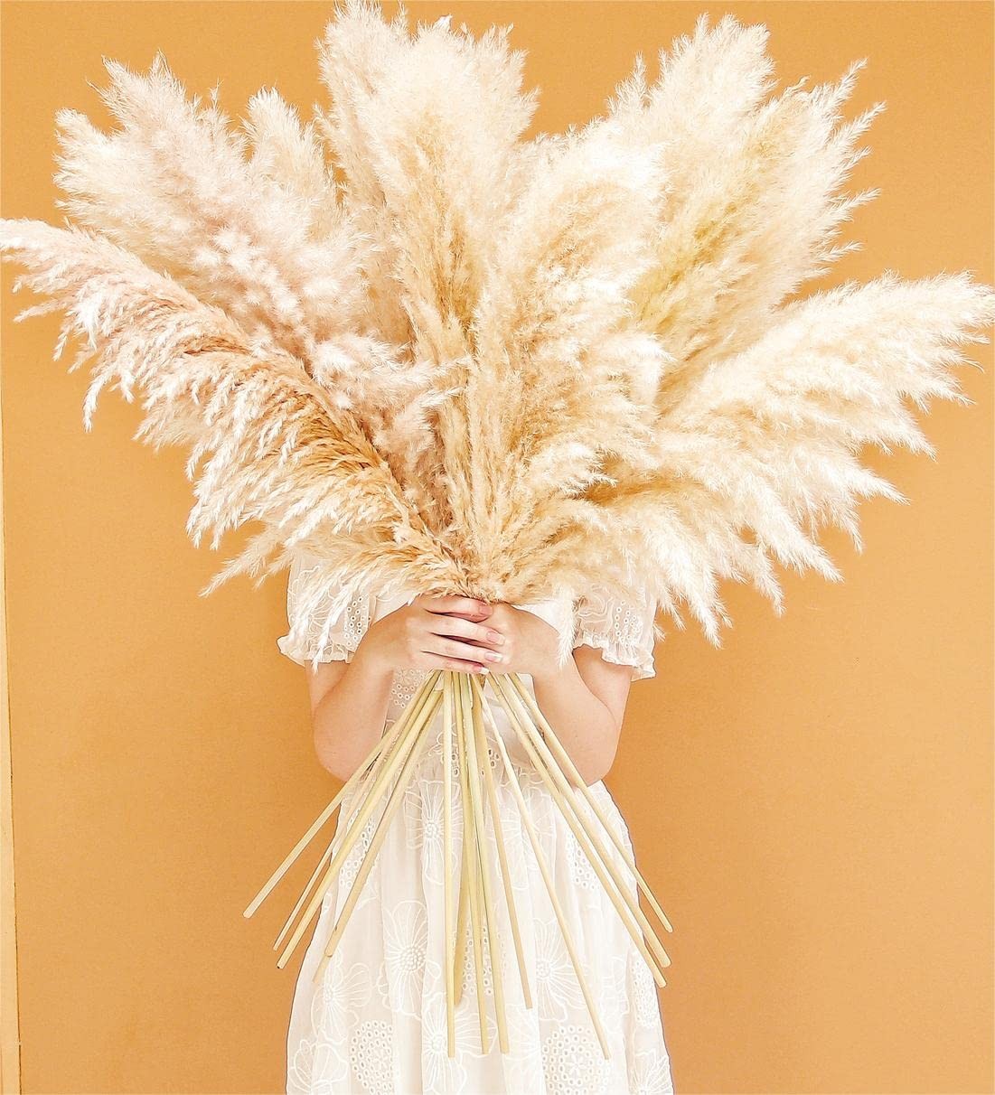 46″ inch 10 Stems Natural Pampas Grass Decor Tall, Pompas Grass, Tall Beige