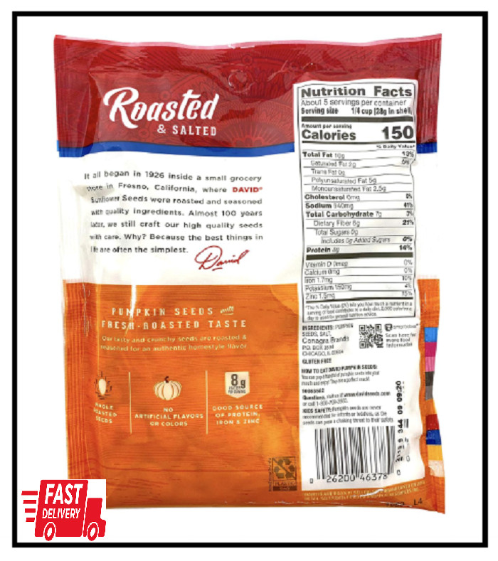 David Seeds, Pumpkin Seeds, 5-Ounce Bags (Pack of 4)